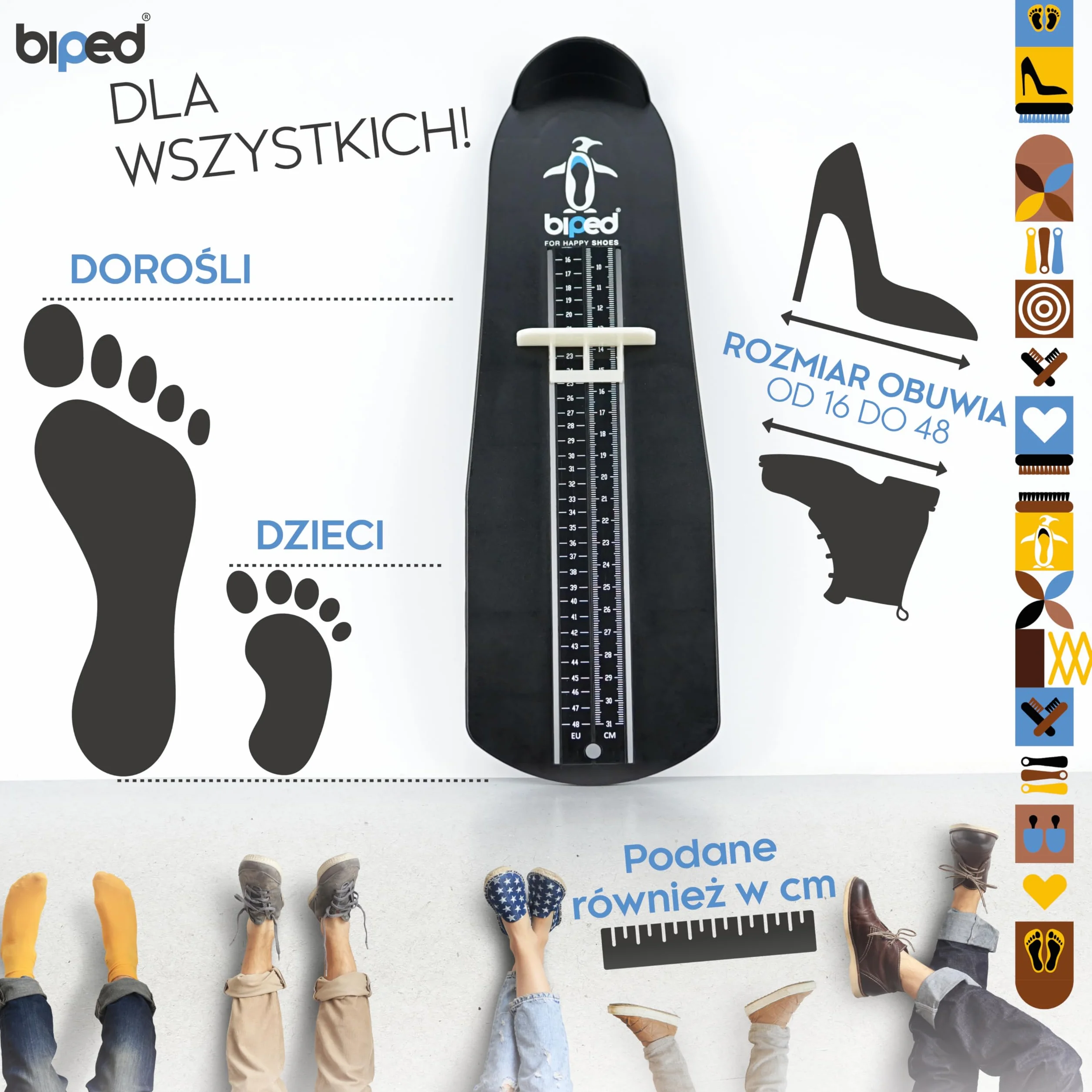 biped miernik stóp dzieci i dorosłych – z podziałką cm – do pomiaru rozmiaru butów EU 15–48 – miarka do obuwia dla dzieci, kobiet i mężczyzn z2933