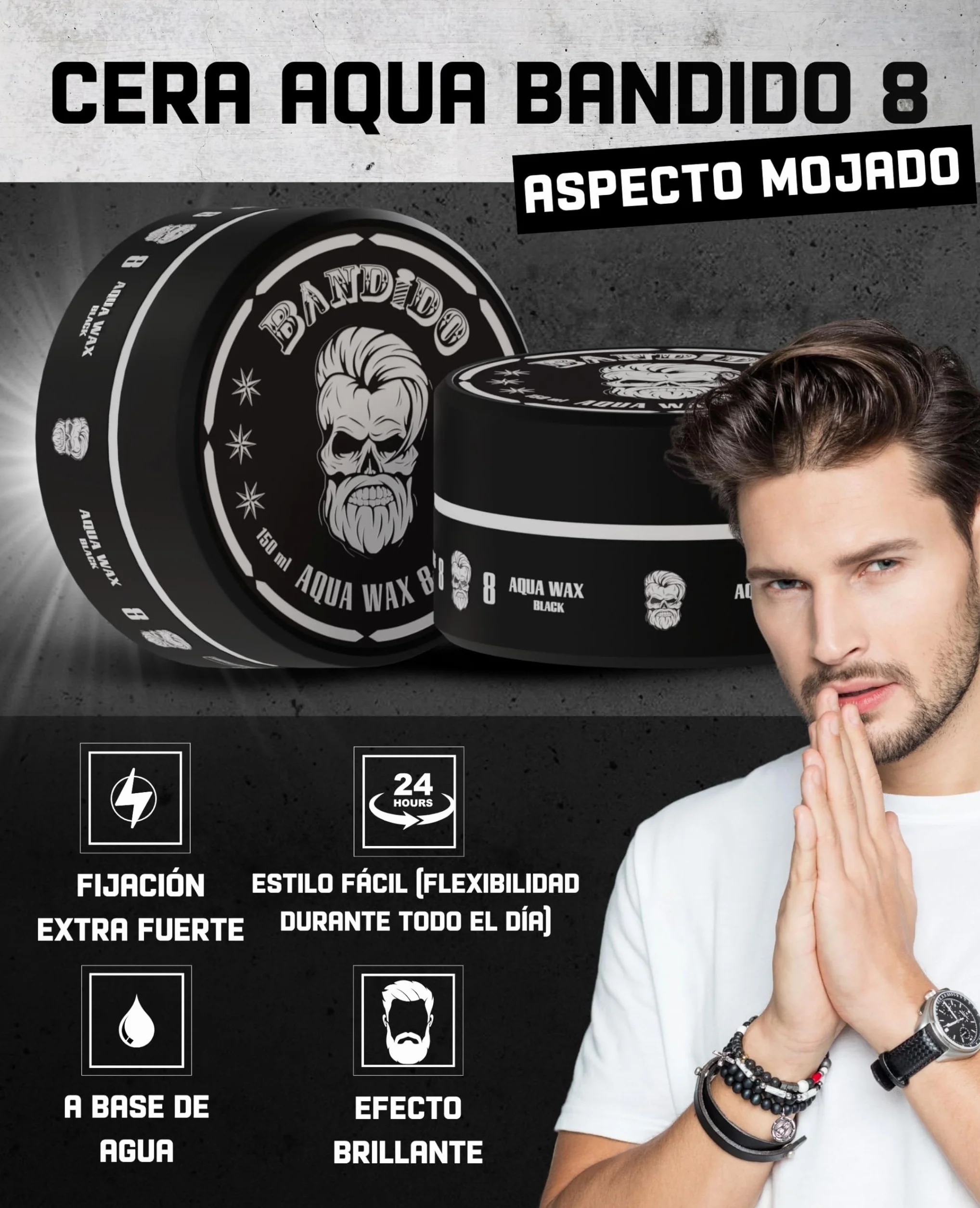 BANDIDO Aqua Hair Wax nr 8 Black 150 ml Mocny wosk do włosów dla mężczyzn