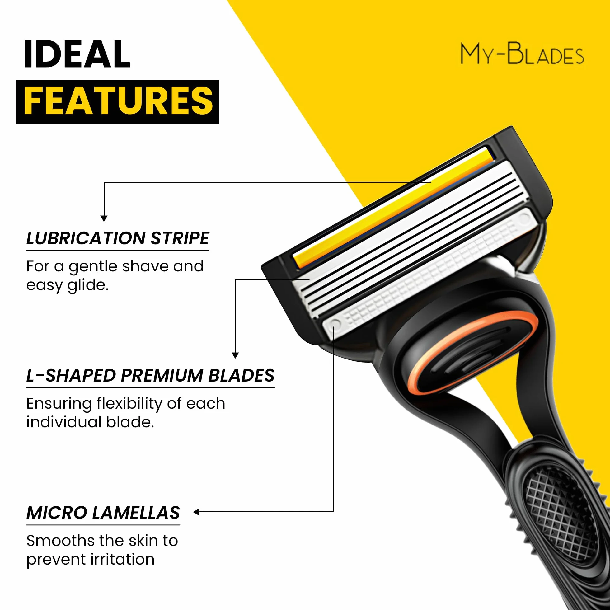 Żyletki My-Blades® kompatybilne z Gillette Fusion 5, mniej plastiku, przyjazne dla środowiska, 8 wysokiej jakości wkładek z 5 ostrzami każda