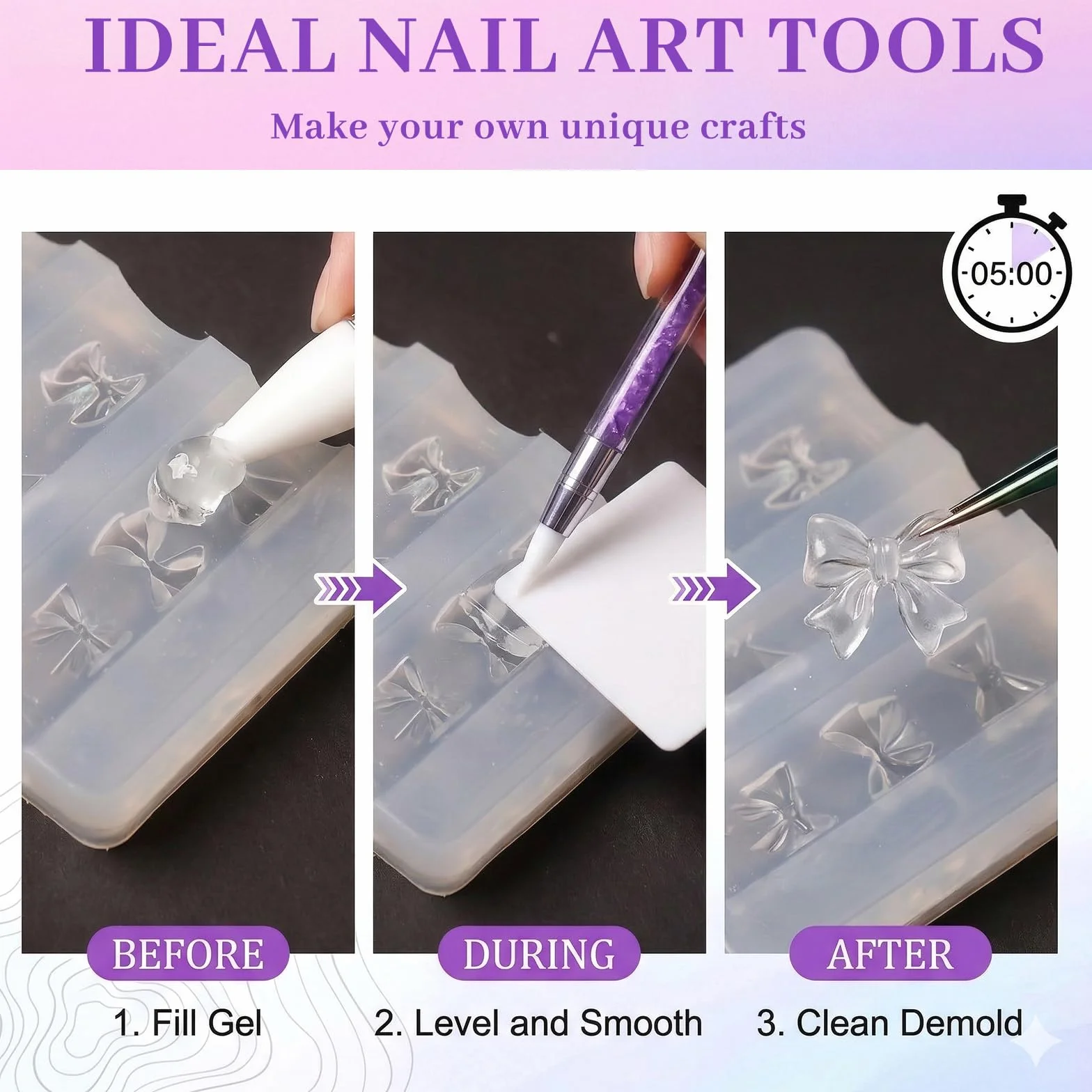 Nails Mold, 4 szt. Stempel do paznokci Zestaw z żelem 3D Nail Art Silikonowy kształt Motywy Y2K, szablony do stempli do paznokci