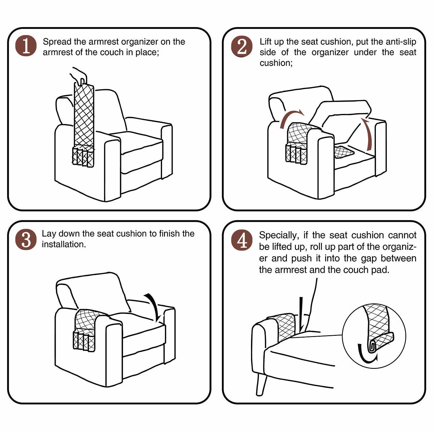 Organizer na podłokietnik, sofa ochraniacz na krzesło, wiszące kieszenie, oszczędność miejsca, antypoślizgowa torba do przechowywania, na telefon, książkę, czasopisma, pilot do telewizora, brązowy