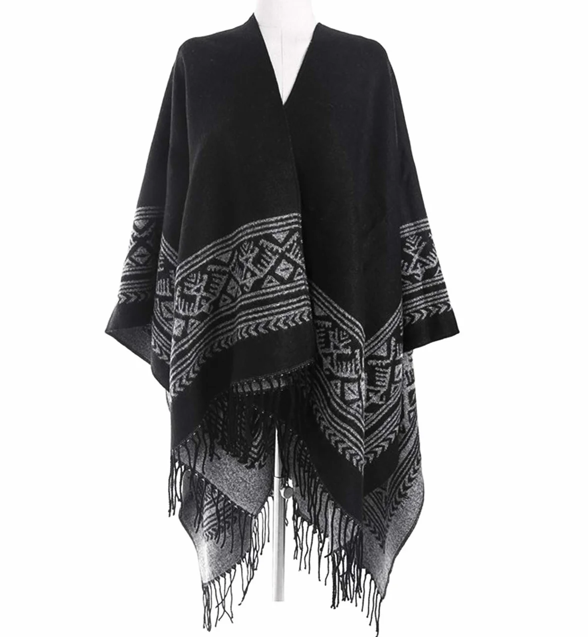 Superora Damskie ponczo peleryna szale tartan siatki frędzle duży długi szalik kardigany