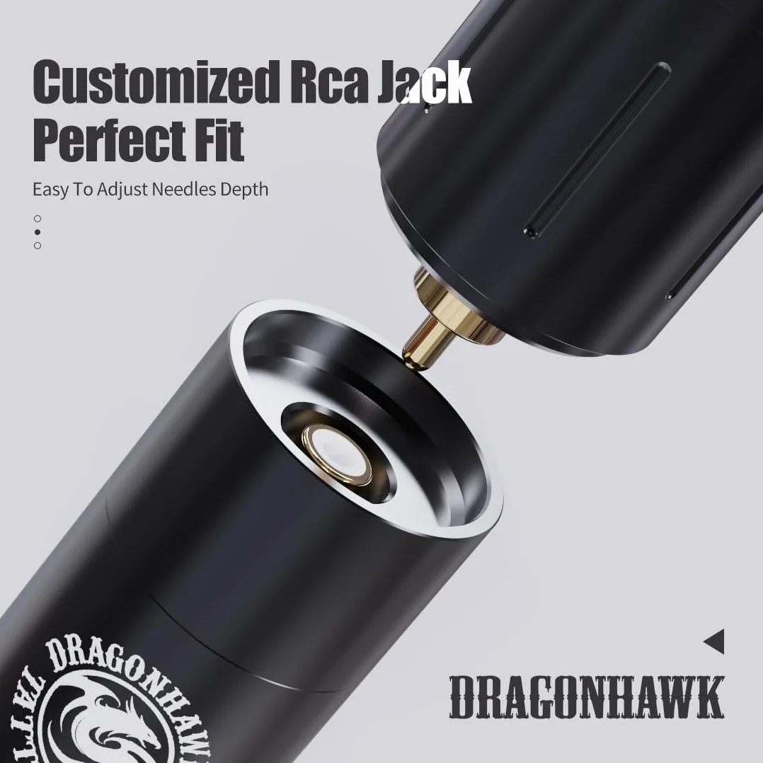 Dragonhawk Wireless Rotary Tattoo Machine Kit Tattoo Gun with LCD Display, 2 Rechargeable Batteries, Cartridge Needles Included, Complete Kit for Beginners