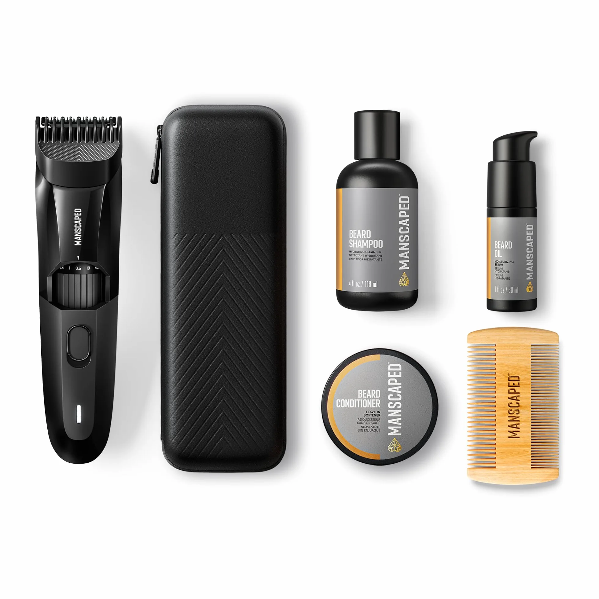 MANSCAPED™ The Beard Hedger™ Zestaw trymer do brody i wąsów szampon odżywka olejek grzebień