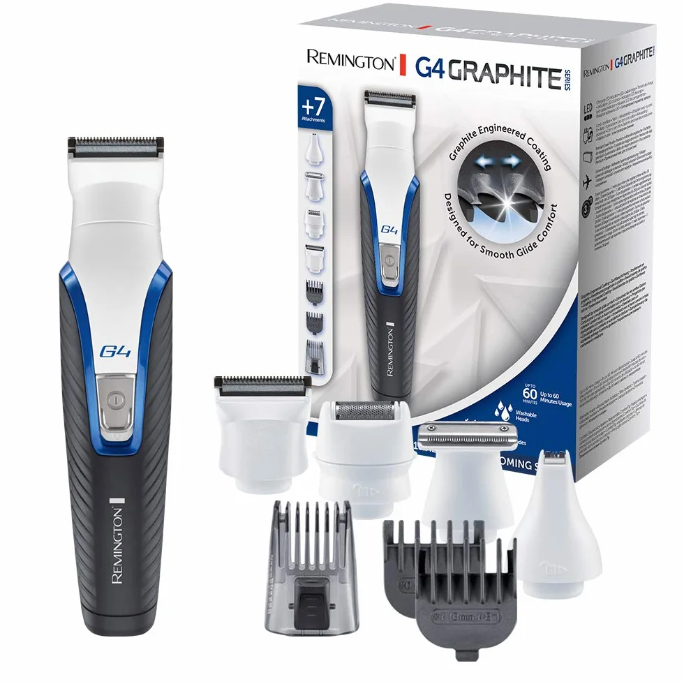 Remington trymer do brody i ciała, multigroomer, wielofunkcyjny 7w1, regulowany grzebień 2-20mm, 2x grzebienie 1.5mm i 3mm, trymer do nosa i uszu, trymer do ciała, nakładka foliowa, Graphite G4 PG4000