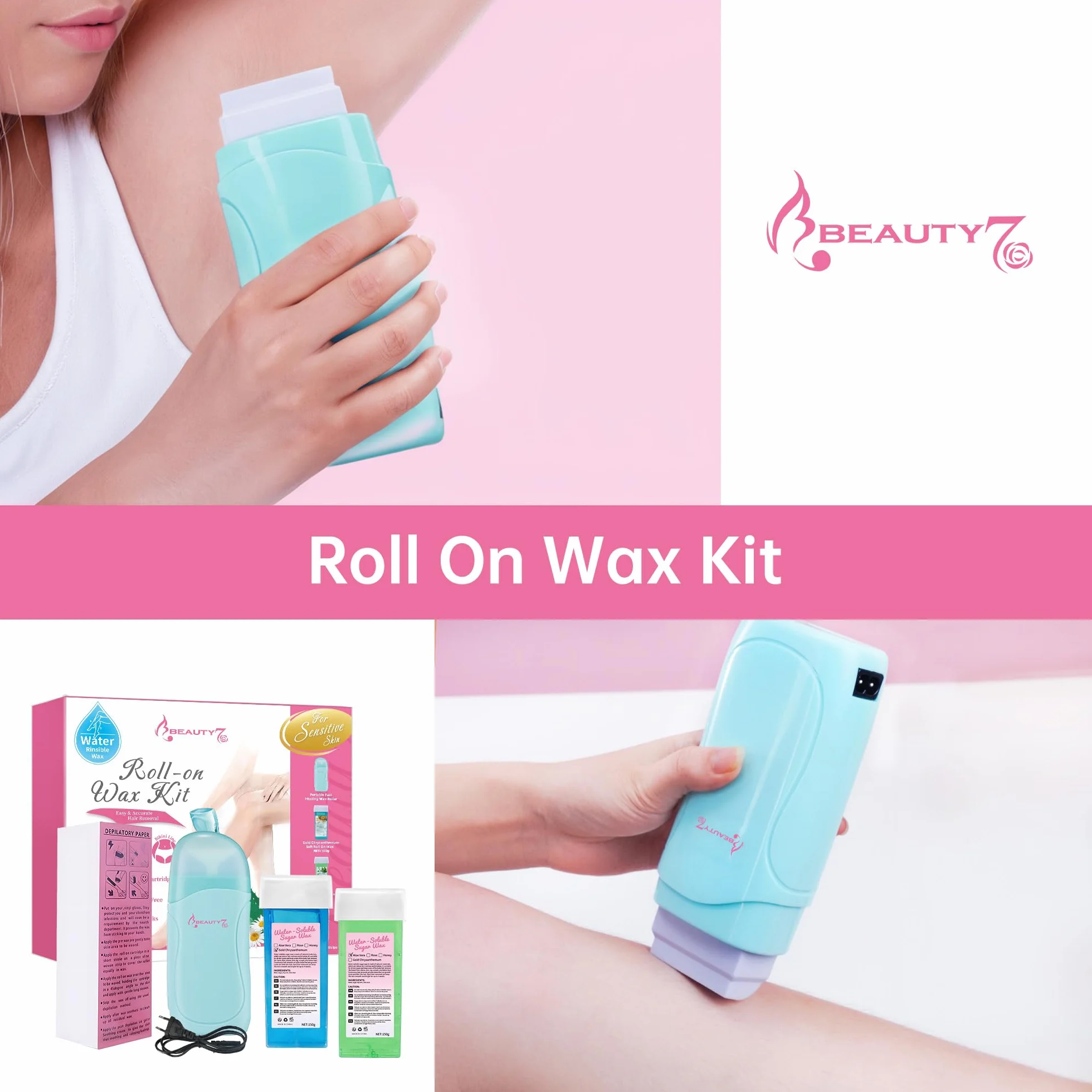 Beauty7 Elektryczny zestaw wkładów woskowych Roll-on Wax do depilacji 100 papierów