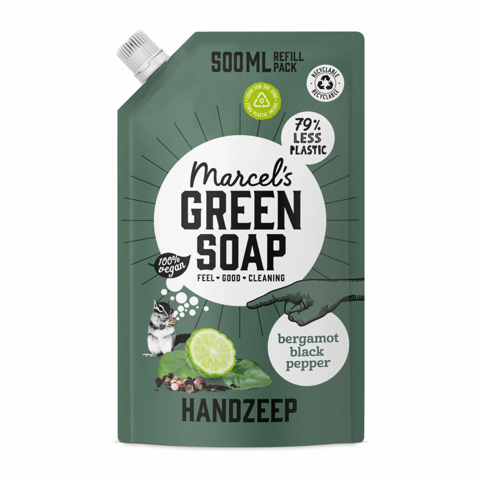 Marcel's Green Soap - Uzupełnienie mydła do rąk czarny pieprz i bergamotka - formuła bez mikroplastiku - mydło do rąk opakowanie uzupełniające - 99% biodegradowalne - wegańskie