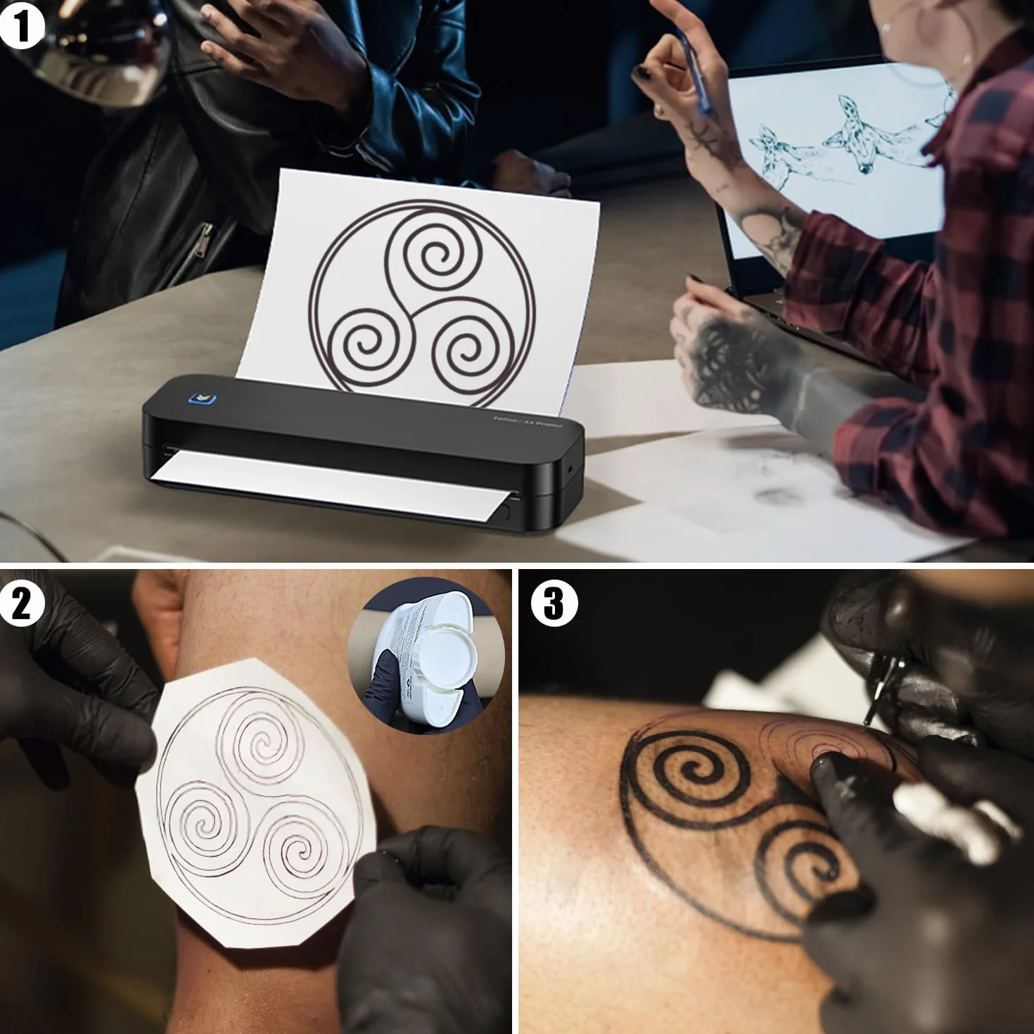 TATELF Drukarka szablonowa Bluetooth A4 Drukarka termiczna Tattoo 2600 mAh 20 arkuszy papieru transferowego do telefonów i komputerów z systemem Android i iOS
