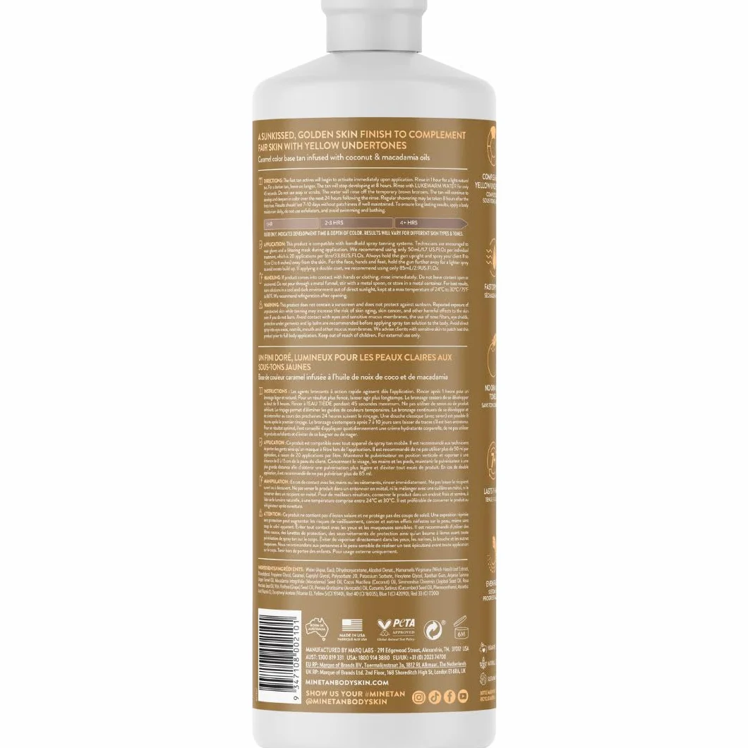 MineTan Karmelowy roztwór do opalania natryskowego Premium | Salon Professional 1-godzinna formuła ekspresowej opalenizny, czyste rozwiązanie do opalania bez słońca, gładkie i gładkie wykończenie, bez zapachu pomarańczowej lub sztucznej opalenizny, wegańs