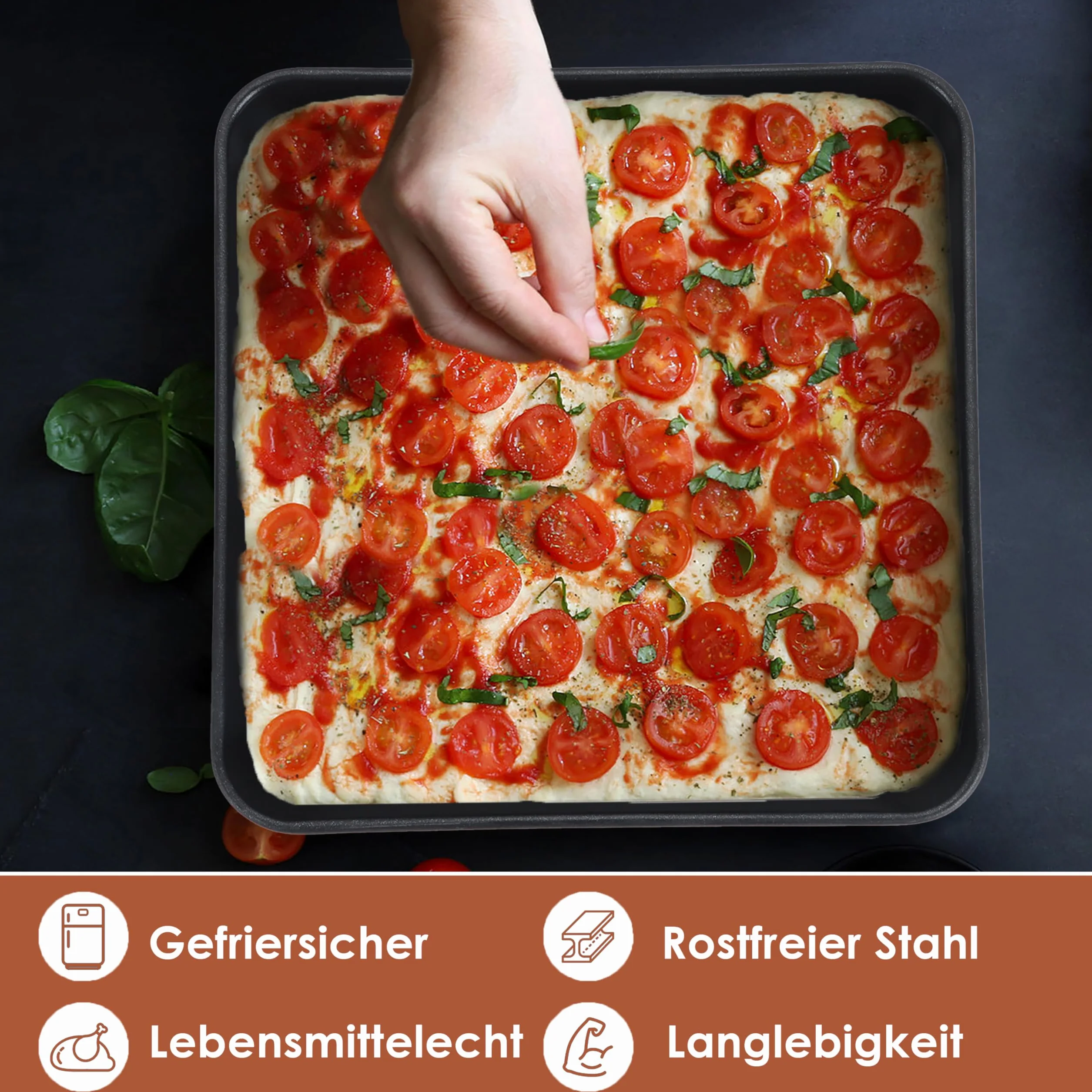 Herogo Kwadratowe naczynie do zapiekanek, zestaw 2 szt., ze stali nierdzewnej, prostokątne formy do tortów, 21 x 21 x 5 cm, forma do pieczenia ciast, brownie, lasagne, zdrowe i trwałe, nadają się do