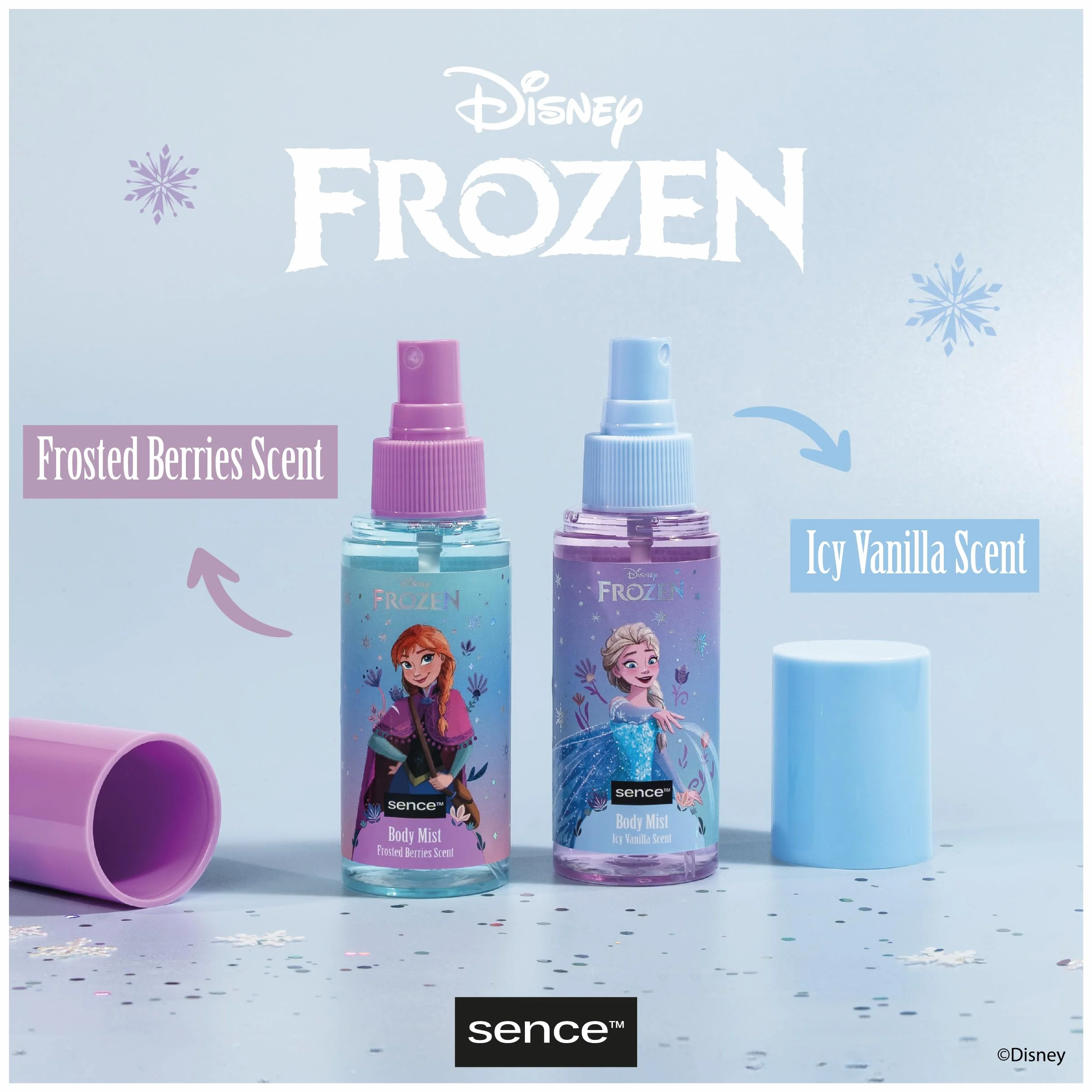 Disney Frozen Elsa & Anna Parfum spray do ciała Icy Vanilla, Vegan Beauty Body Mist, zapach pomysł na prezent, waniliowy spray do ciała Sence (1 x 100 ml)