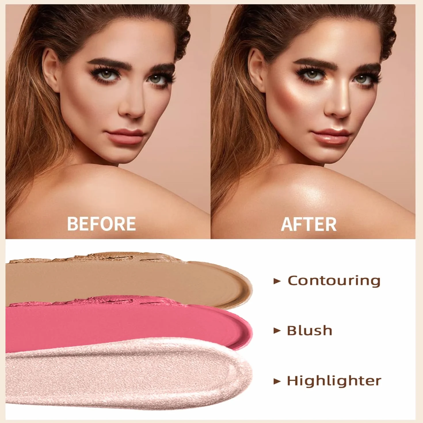 Zestaw kremowych konturówek do makijażu wodoodporny matowy róż bronzer rozświetlacz