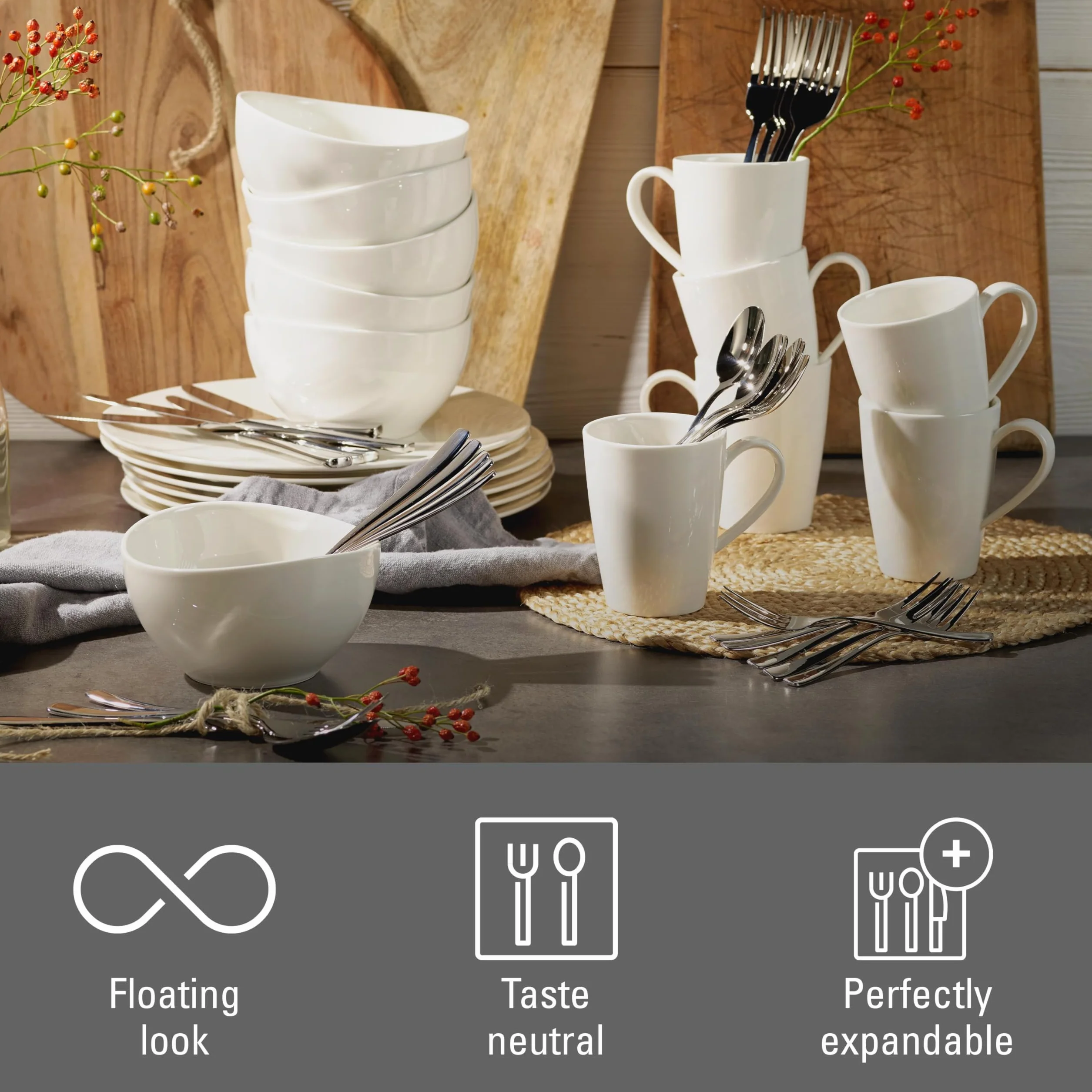 vivo by Villeroy & Boch – Voice Basic komplet sztućców, 30-cz., dla 6 osób, stal nierdzewna, odporne na korozję, można myć w zmywarce