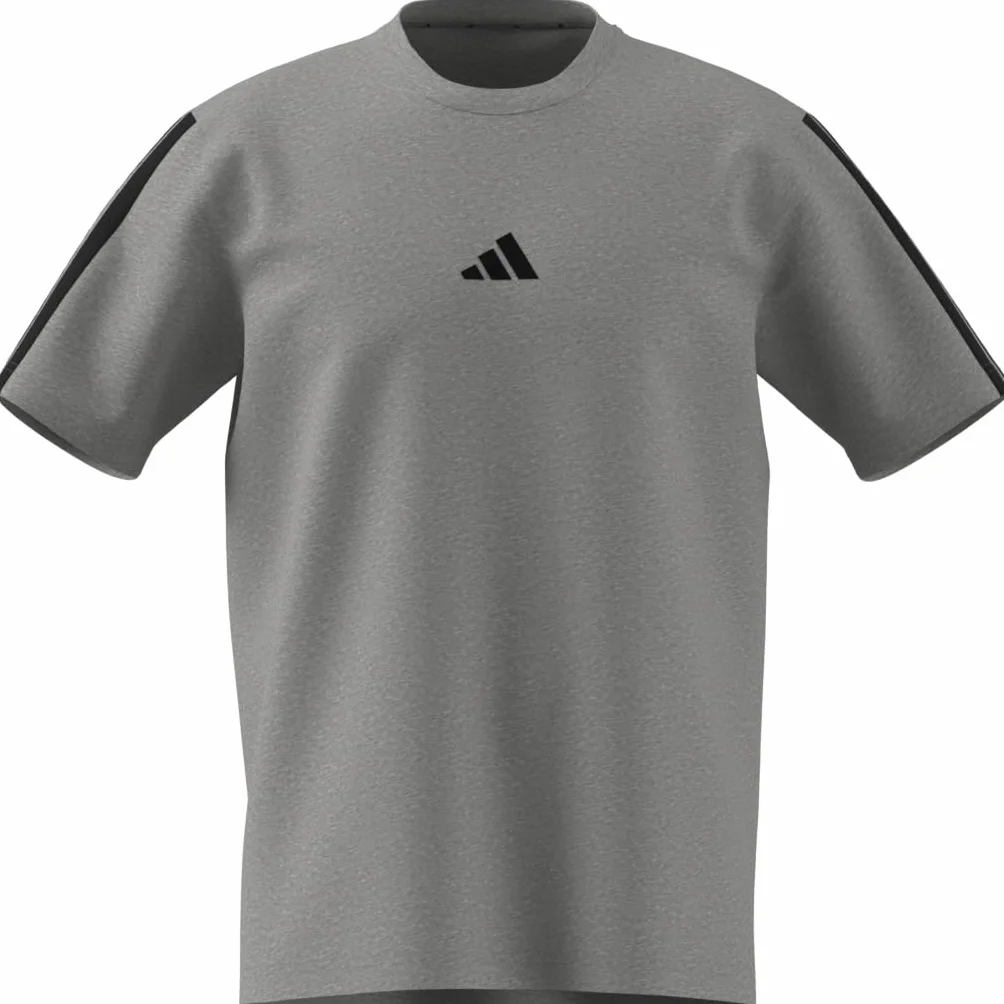 adidas Mezczyzni Essentials Three Stripes Single Jersey Shirt, Medium Grey Heather/Black, L