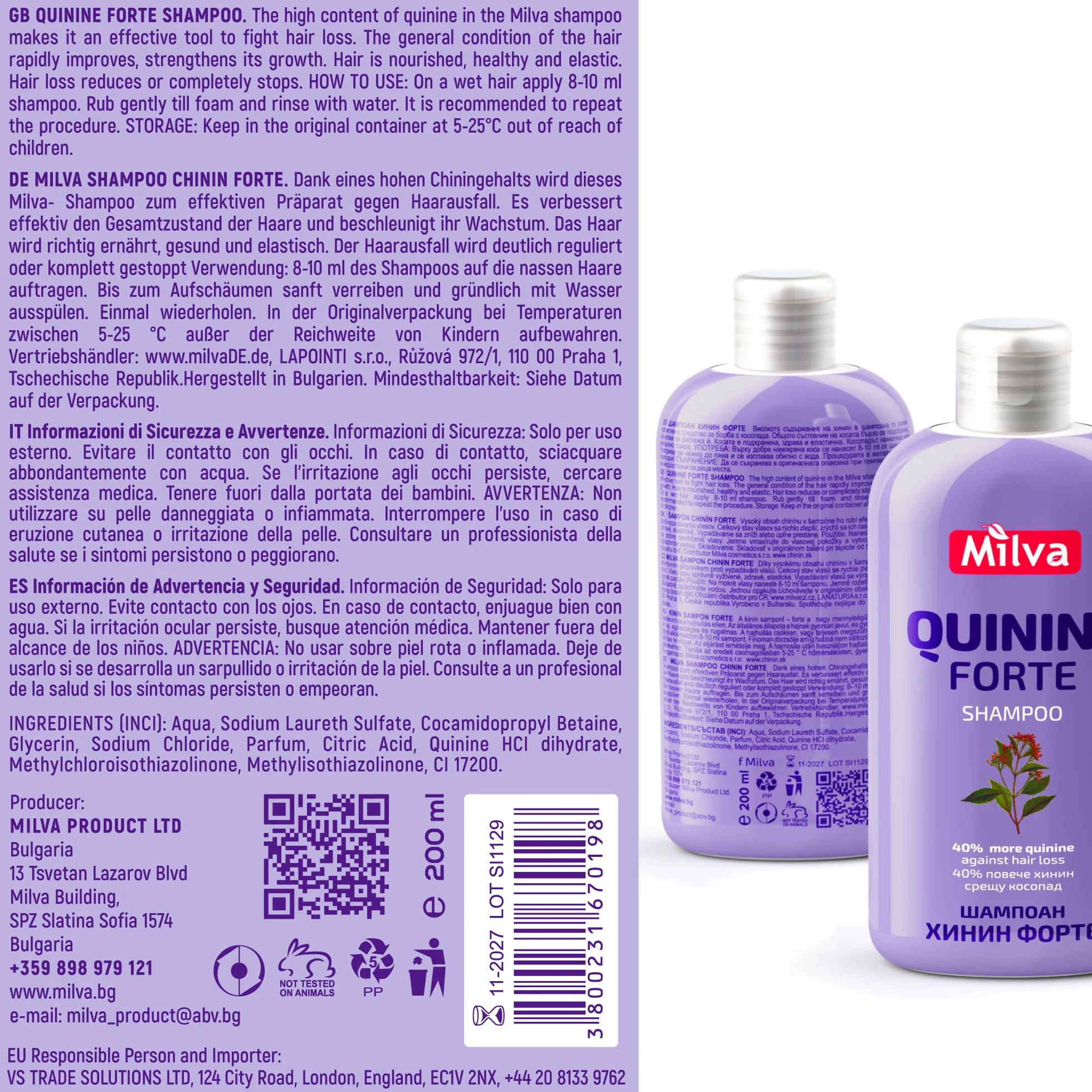 Milva Szampon chininowy na porost włosów 200 ml stymuluje wzrost zdrowych mocnych włosów