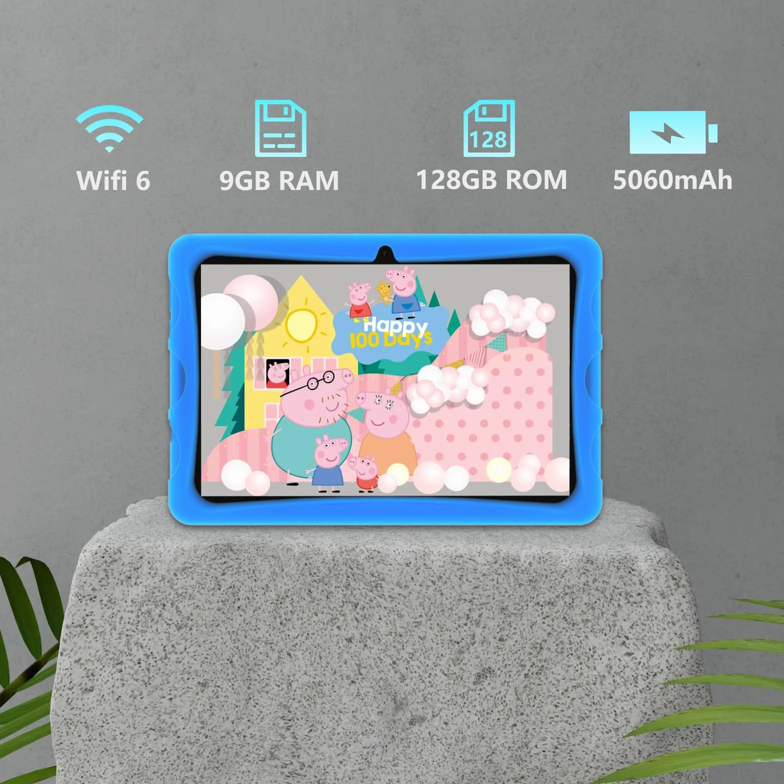 U10 KID Tablet dla dzieci 10 cali, tablet z Androidem 13 z WiFi 6, 9 GB RAM + 128 GB ROM, kontrola rodzicielska, odporny na wstrząsy futerał EVA, Kids Space, 5060 mAh, Widevine L1, PlimPad Kids