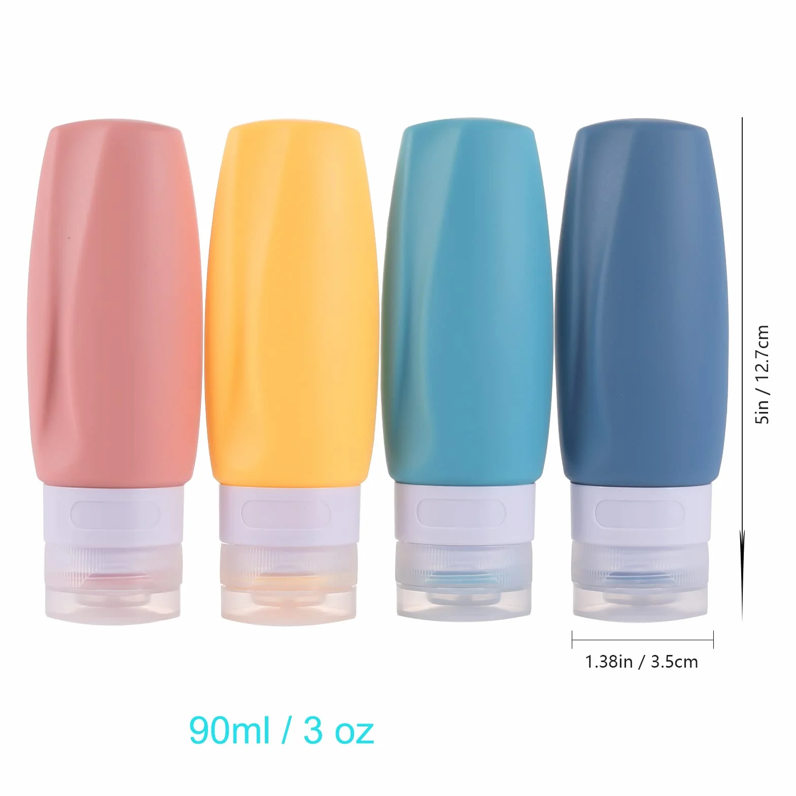 Zestaw silikonowych butelek podróżnych, 90 ml, nie zawierają BPA, 4 sztuki, szczelne, wielokrotnego napełniania, przenośne, do wyciskania, puste akcesoria, pojemniki na artykuły toaletowe, balsam,