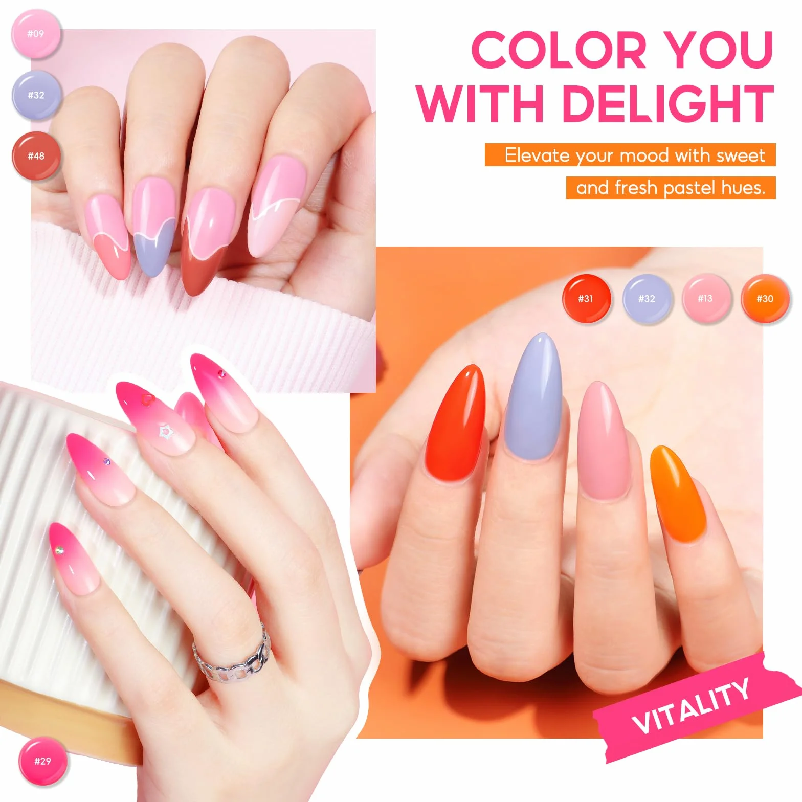COSCELIA zestaw lakierów do paznokci UV, 35 kolorów, żelowe lakiery do paznokci z podkładem, błyszczący i matowy lakier wierzchni, srebrny i złoty brokat, top coat, zestaw startowy do paznokci
