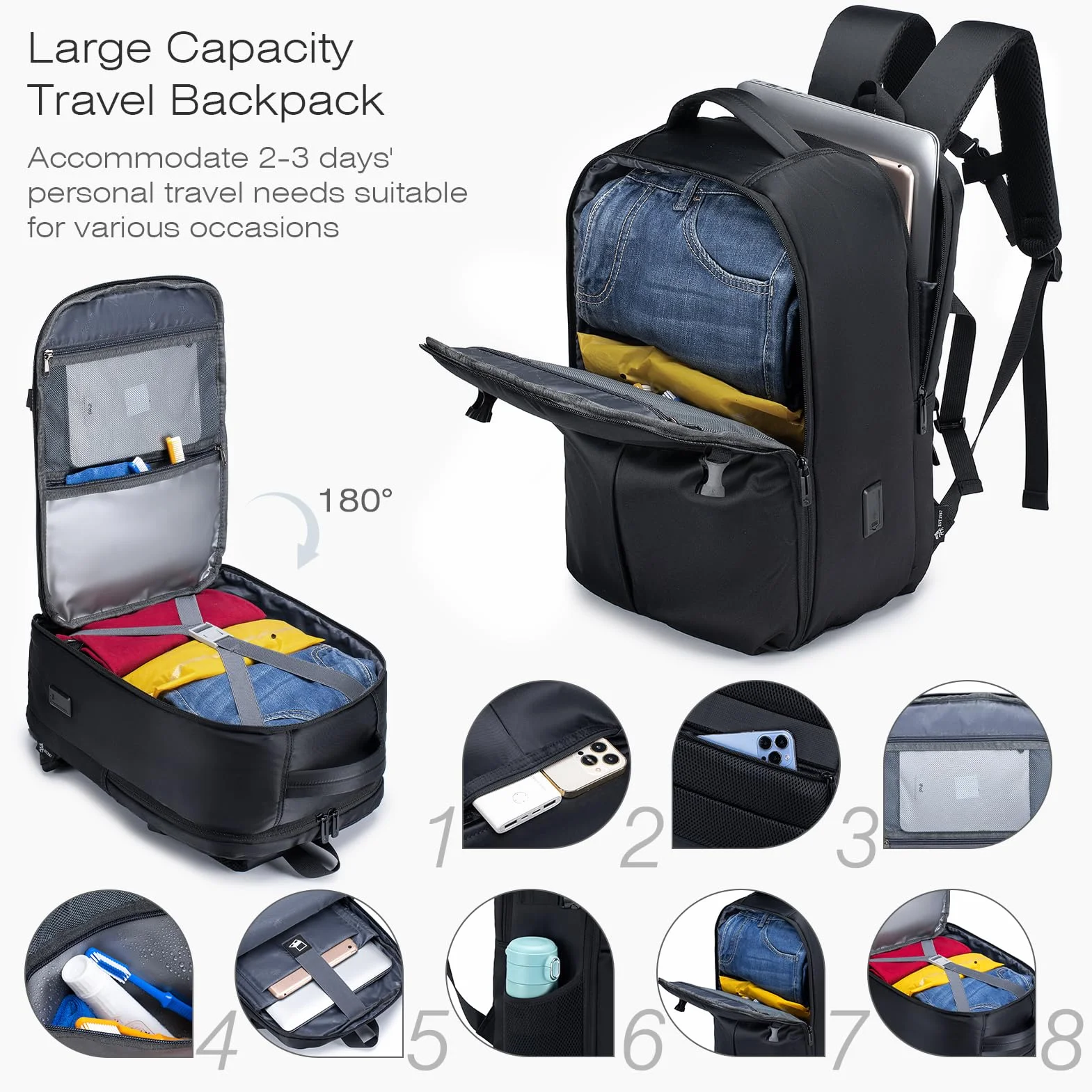 SPAHER Plecak Podróżny Bagaż Podręczny 40x30x20cm Wizzair Vueling Plecak na Laptopa 15,6 Cala Pracy Biznesowej Męski Plecak Szkolny dla Nastolatków Notebook College Women Czarny