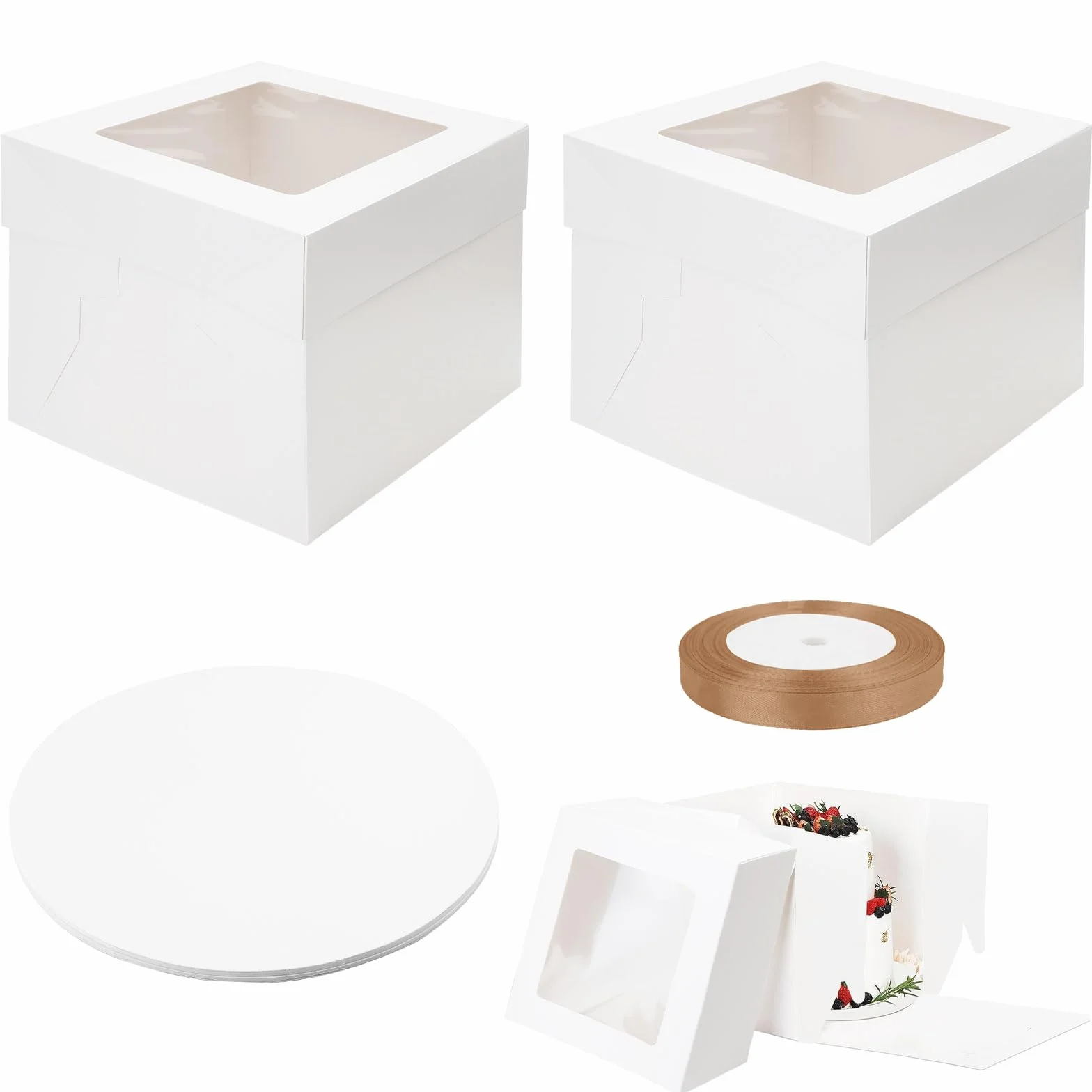 Pudełko na tort, 2 sztuki, 25 x 25 x 20 cm, pudełko transportowe na tort, pudełko na ciasto, karton, pudełko na ciasto, pudełko kartonowe