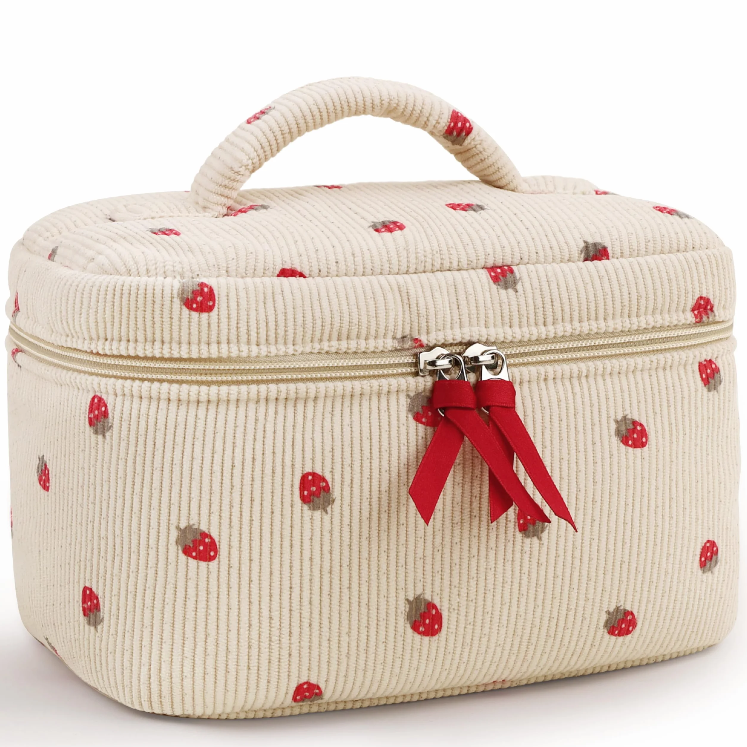 Prite Aesthetic Floral kosmetyczka z bawełny, z pikowanym wzorem, podróżna kosmetyczka lub kosmetyczka dla kobiet i dziewcząt, erdbeere