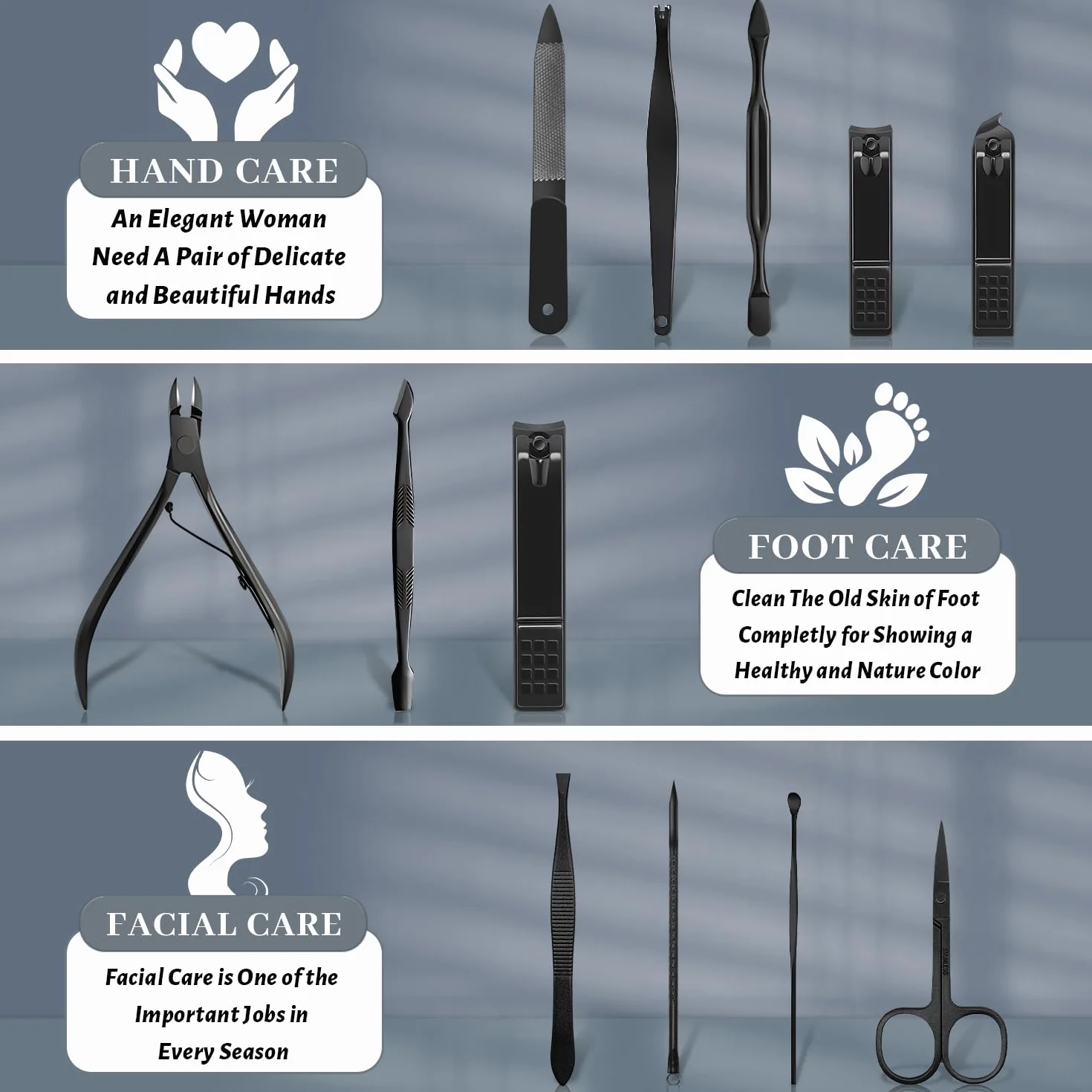 12-Częściowy Zestaw do Manicure, Narzędzia do manicure i Pedicure, Profesjonalny Zestaw do Manicure, Zestaw do Czyszczenia Paznokci w Domu, Zestaw do Pielęgnacji Paznokci z Czarną Skórzaną Podróżną