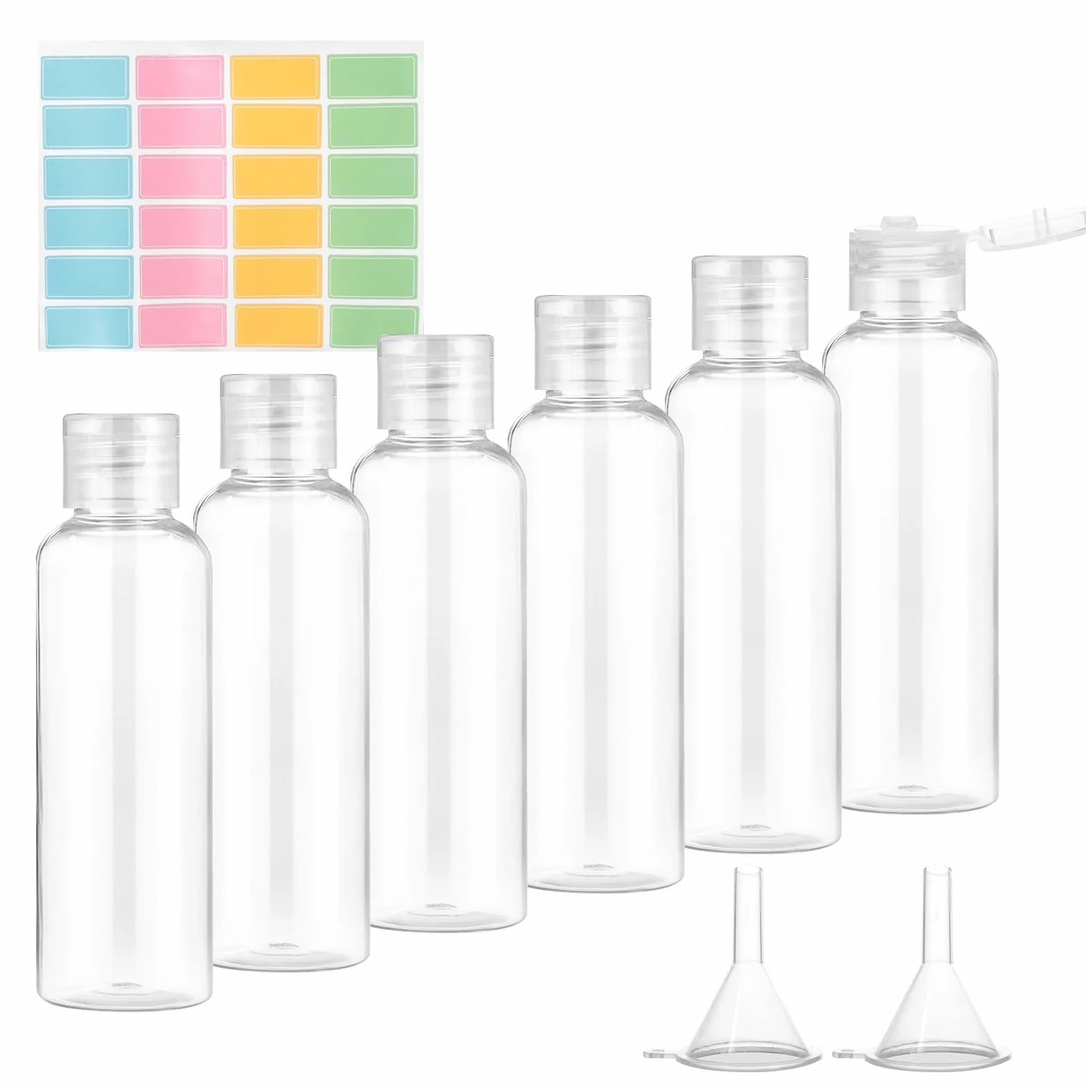Romon Zestaw butelek podróżnych, 100 ml, butelki podróżne do napełniania, zestaw podróżny z małym lejkiem, butelki podróżne, butelki plastikowe, puste butelki lotnicze, zestaw podróżny, kosmetyki,