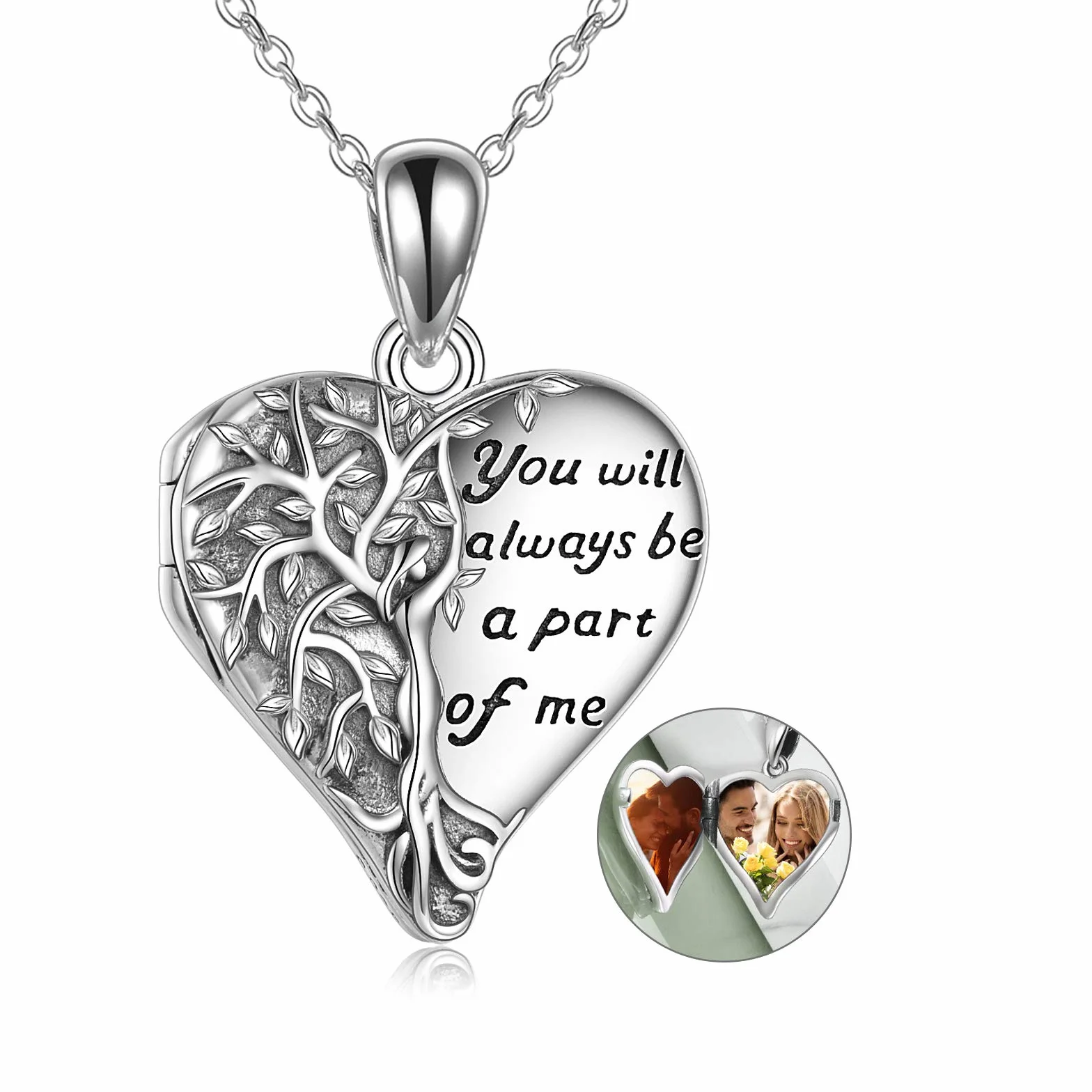 YAFEINI Naszyjnik z medalionem, srebro Sterling, medalion Drzewo Życia, naszyjnik z perłowym/abalonowym muszelkowym medalionem z miejscem na zdjęcie dla kobiet, 25,5 x 18 mm (1,0 x 0,71 Zoll), Srebro