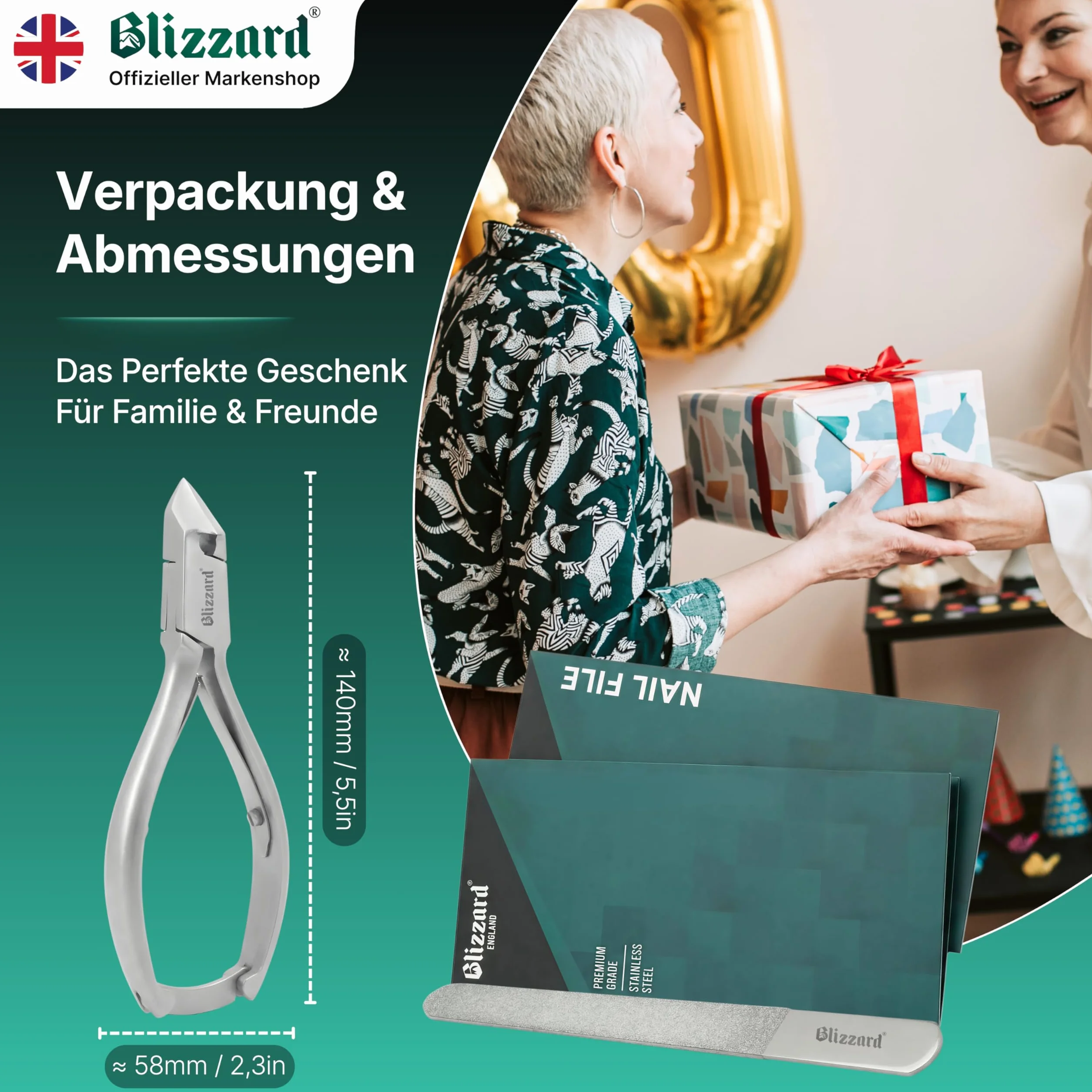 Obcinacze do Paznokci dla Mężczyzn z Grubymi lub Wrastającymi Paznokciami - Blizzard Cążek Wyrób Niemiecki - 14 cm, Duża Wytrzymałość - Ostrze Półksiężyc Gładkie Rączki - Klasa Szpitalna