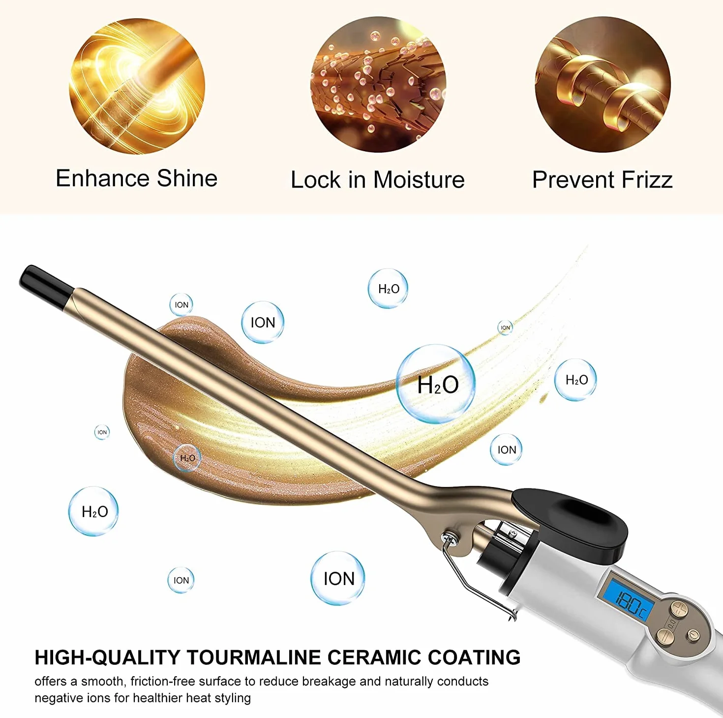 AIMERVO Lokówka do włosów 9MM Afro Drobne Loki 3/8 Inch Curling Wand 11-stopniowa Regulacja Temperatury 110-210°C Cyfrowy Wyświetlacz LCD Ceramiczna Turmalinowa