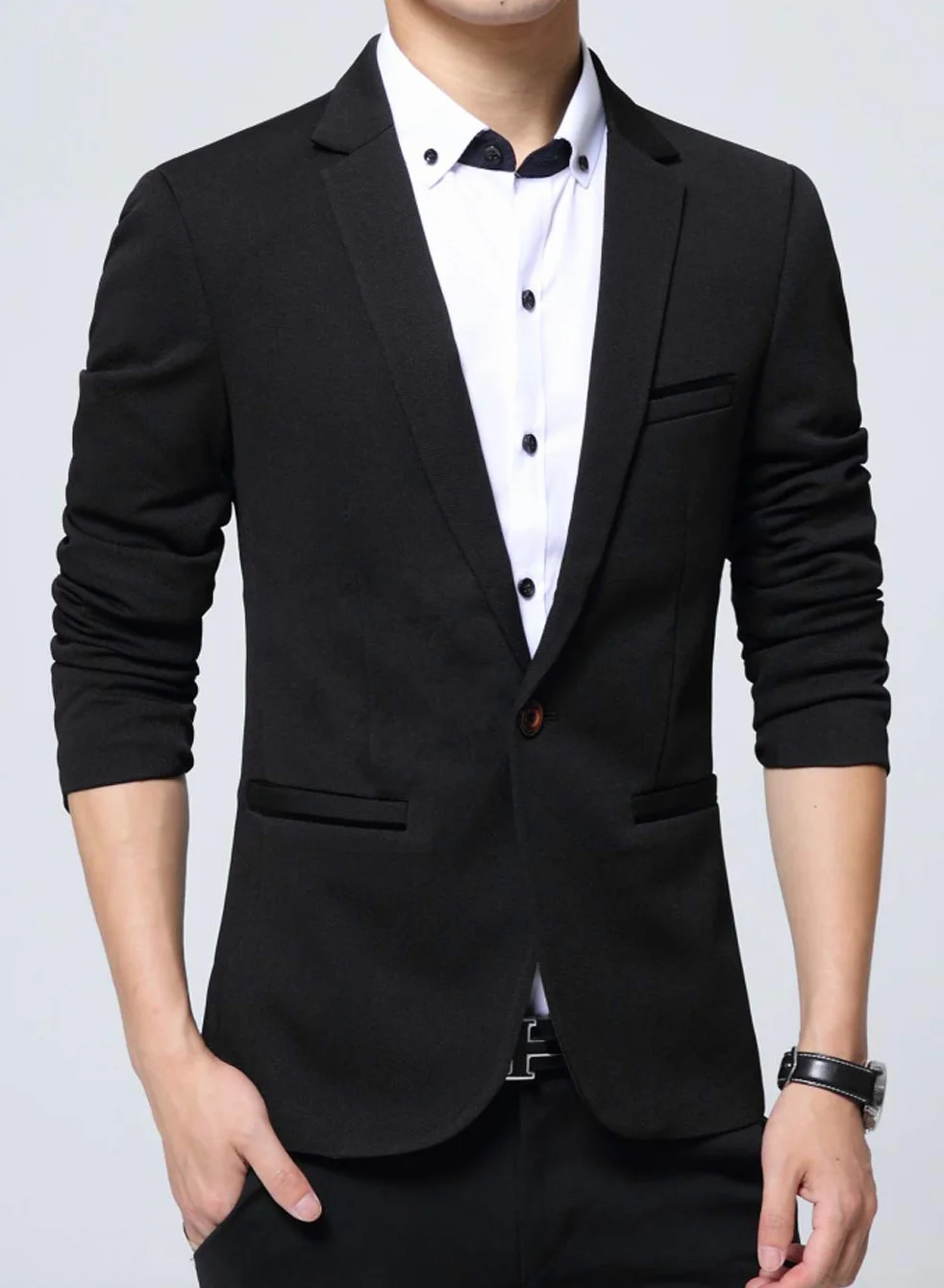 Męska Marynarka Casual Elegancka Marynarka Slim Fit Zapinana Jeden Guzik Marynarka Męska Marynarka