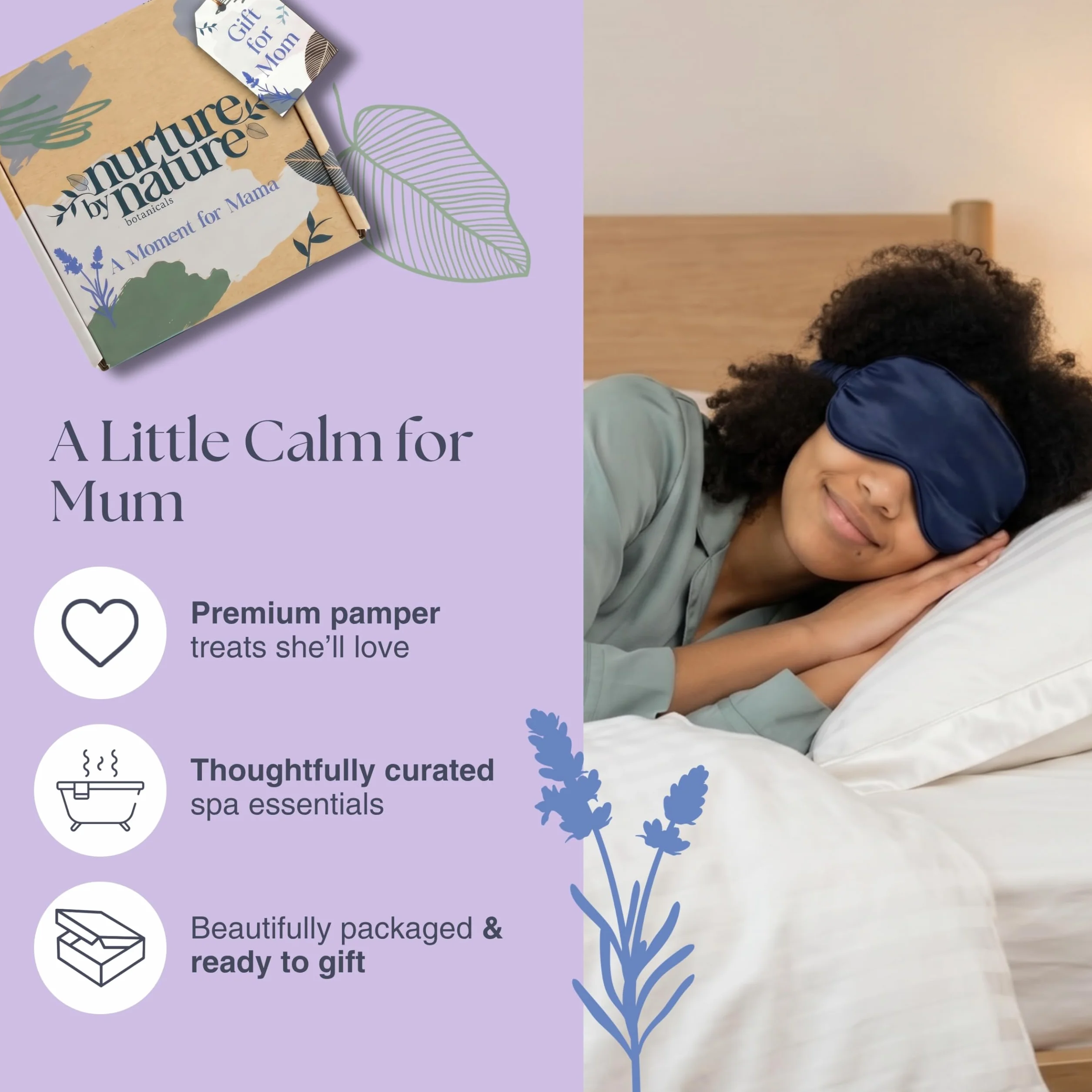 Nurture by Nature Moment for Mama Gift Set Body Butter Shower Oil Essential Oil Roll on Epsom Bath Salts Silk Eye Mask Pregnancy Gift
