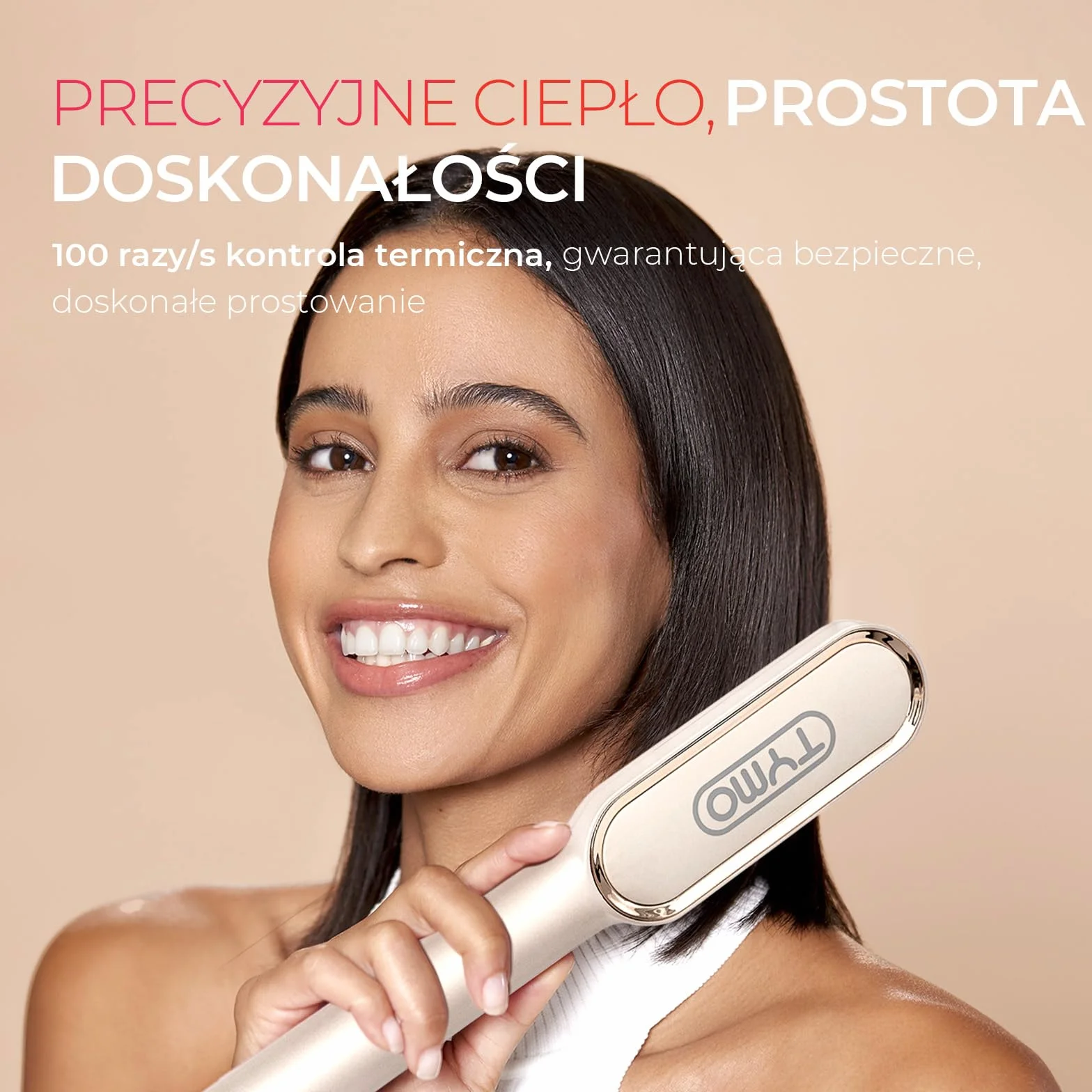 TYMO RING szczotka do prostowania włosów – ceramiczna prostownica i szczotka do włosów 2 w 1, elektryczna ochrona przed poparzeniem, szczotka wygładzająca, szybkie nagrzewanie w 25 s, 5 ustawień