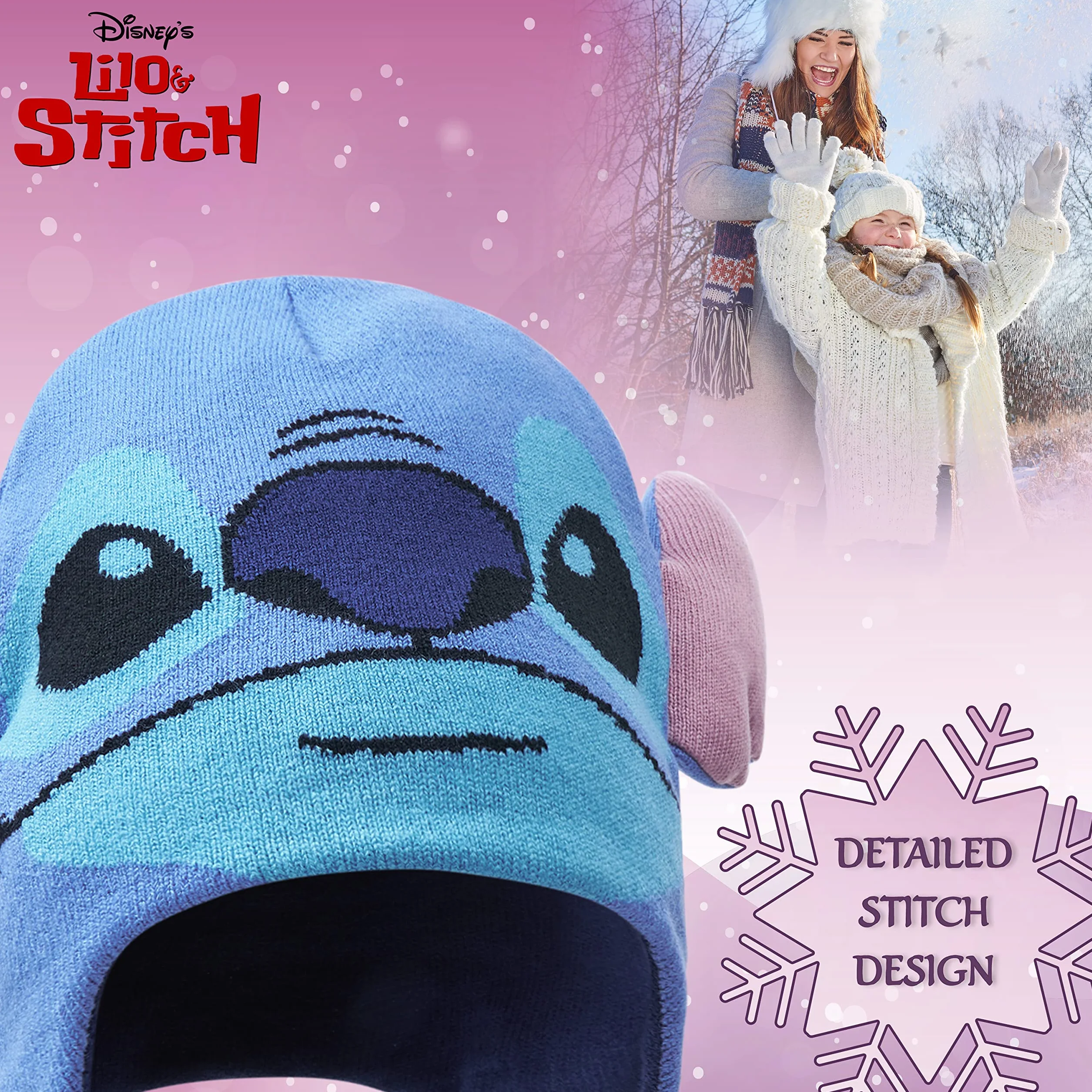 Disney Stitch czapka i szalik zestaw z rękawiczkami dla dziewcząt