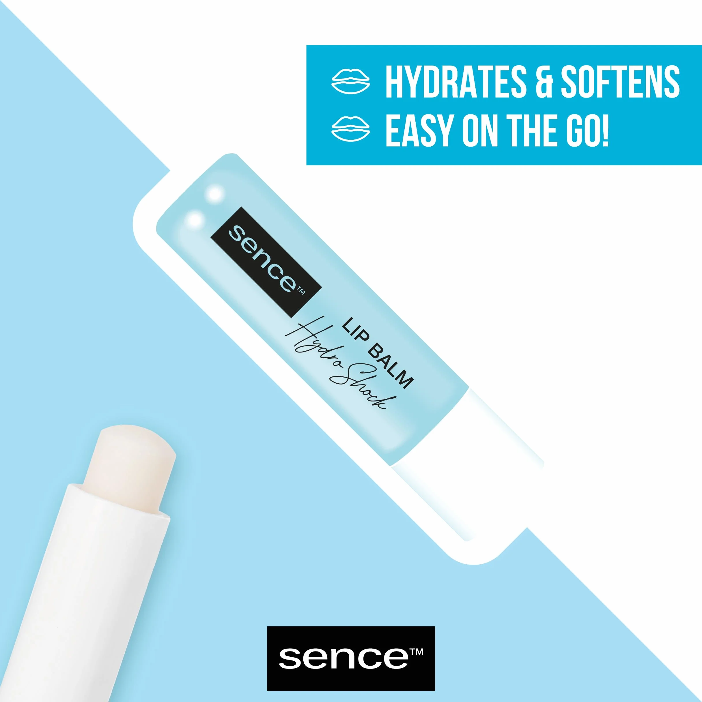 Sence Balm Hydro Shock, pomadka do ust z kwasem hialuronowym i parafiną, kosmetyk do pielęgnacji ust, pielęgnacja na dzień dla gładkich ust, wegańska pomadka do ust (2 x 4,3 g)