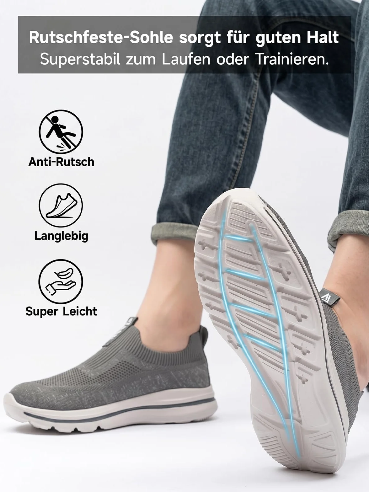 ODCKOI Męskie wsuwane trampki Mesh Oddychające buty do biegania Wygodne trampki Outdoor Fitness Buty sportowe Lekkie buty do biegania szosowego