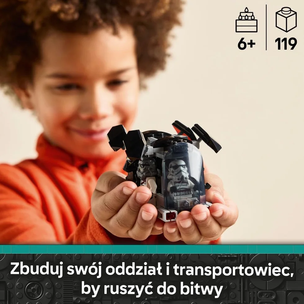 LEGO Star Wars Szturmowiec Śmierci i nocny szturmowiec — zestaw bitewny, zabawka konstrukcyjna dla dziecka do kolekcji, transportowiec i 4 postacie, prezent dla 6-latka, chłopca i dziewczynki 75412
