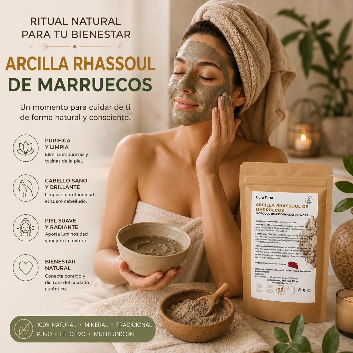 Ghassoul Rhassoul Clay Powder 100% Pure Moroccan Volcanic Lava Clay Natural Detox Face Hair Body Mask 100gr