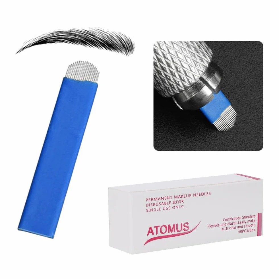 ATOMUS Zestaw igieł Microblading 14-pin 18U do makijażu permanentnego brwi 50 szt
