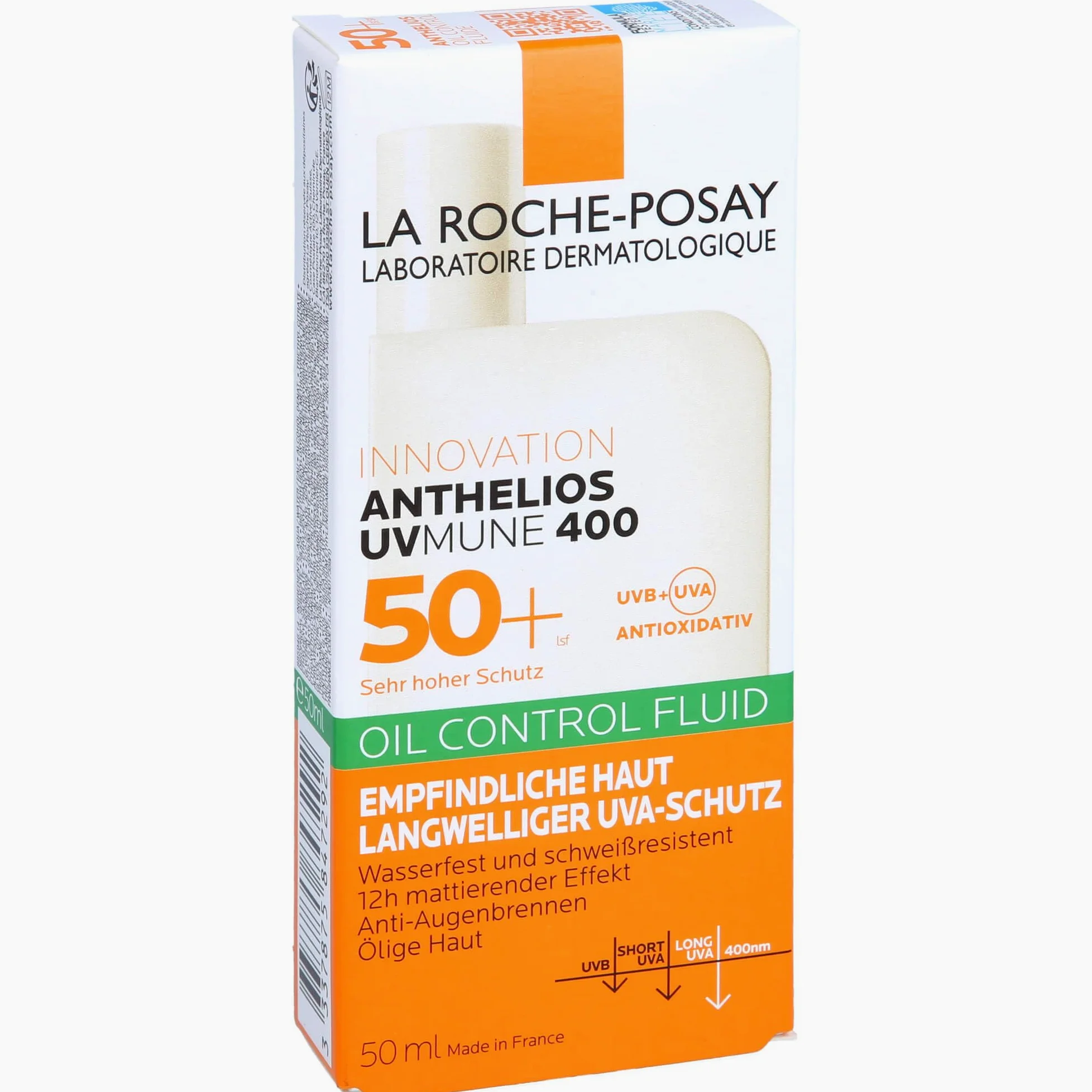 La Roche Posay Invisible Fluid z filtrem przeciwsłonecznym z SPF50+, efekt matujący, 24 godziny, wodoodporny, pot i piasek, formuła z Mexoryl 400, Anthelios UV-MUNE 400 Oil Control, 50 ml