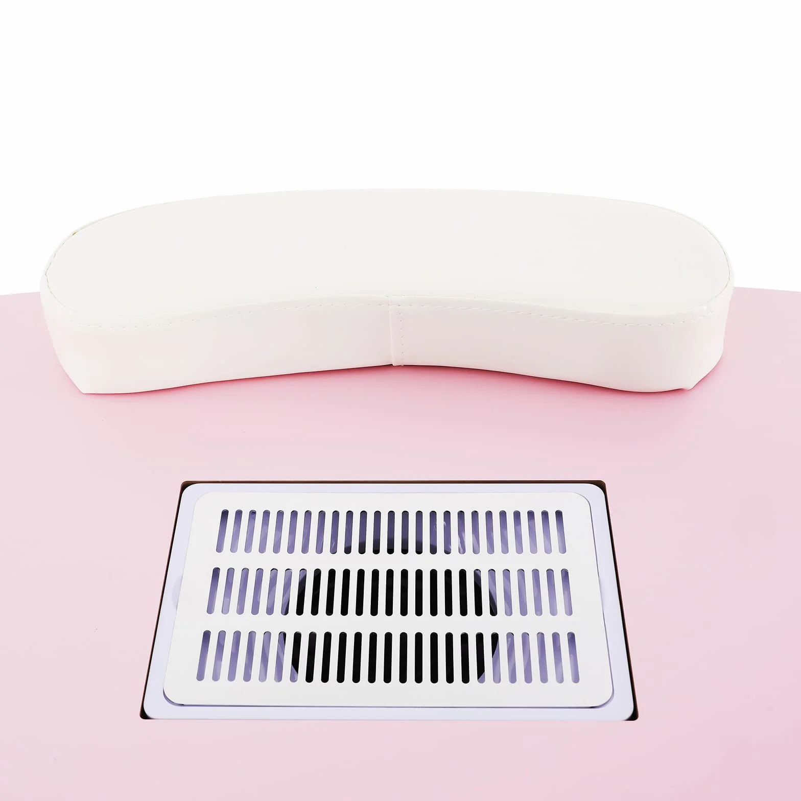 Przenośny składany stół do manicure z uniwersalnymi kółkami, odpowiedni do domu, salonu paznokci, salonu piękności, biura, kolor różowy, z przyssawką i akcesoriami do czyszczenia paznokci