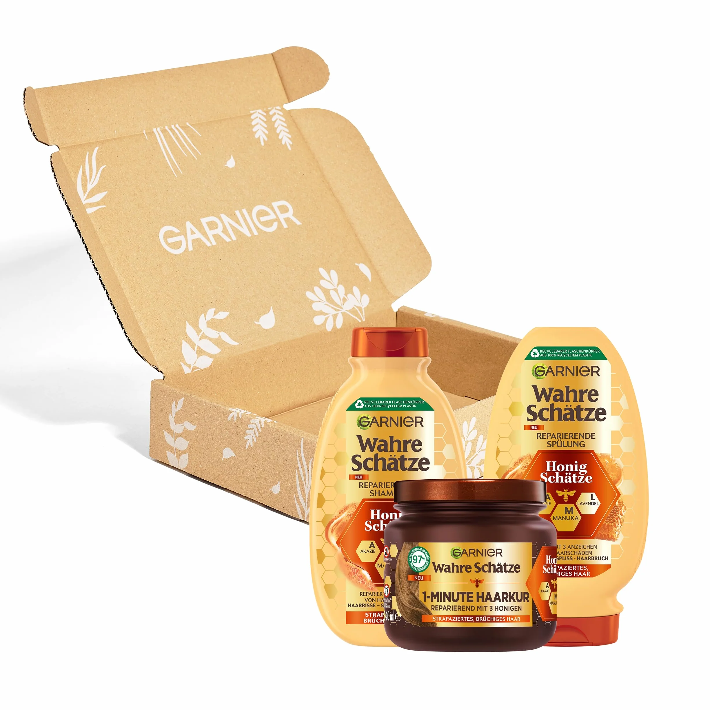 Garnier True Schätze zestaw do pielęgnacji włosów z miodem akacjowym, manuką i lawendą 250 ml 200 ml 340 ml
