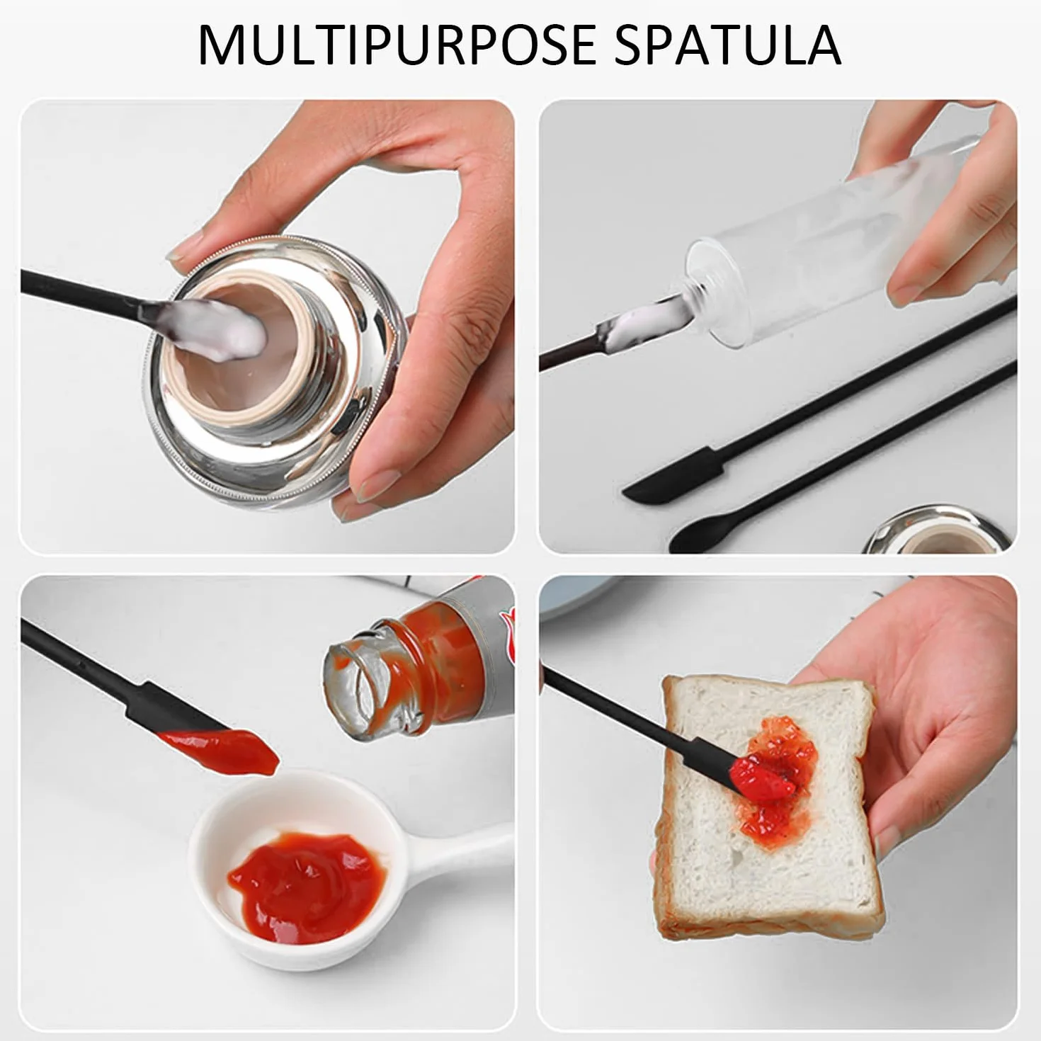 Zestaw 3 mini szpatułek silikonowych, mała łyżeczka silikonowa, szpatułka, szpatułka do kosmetyków, długa rączka, silikonowe mieszadło do wąskich butelek, Beauty (czarny)