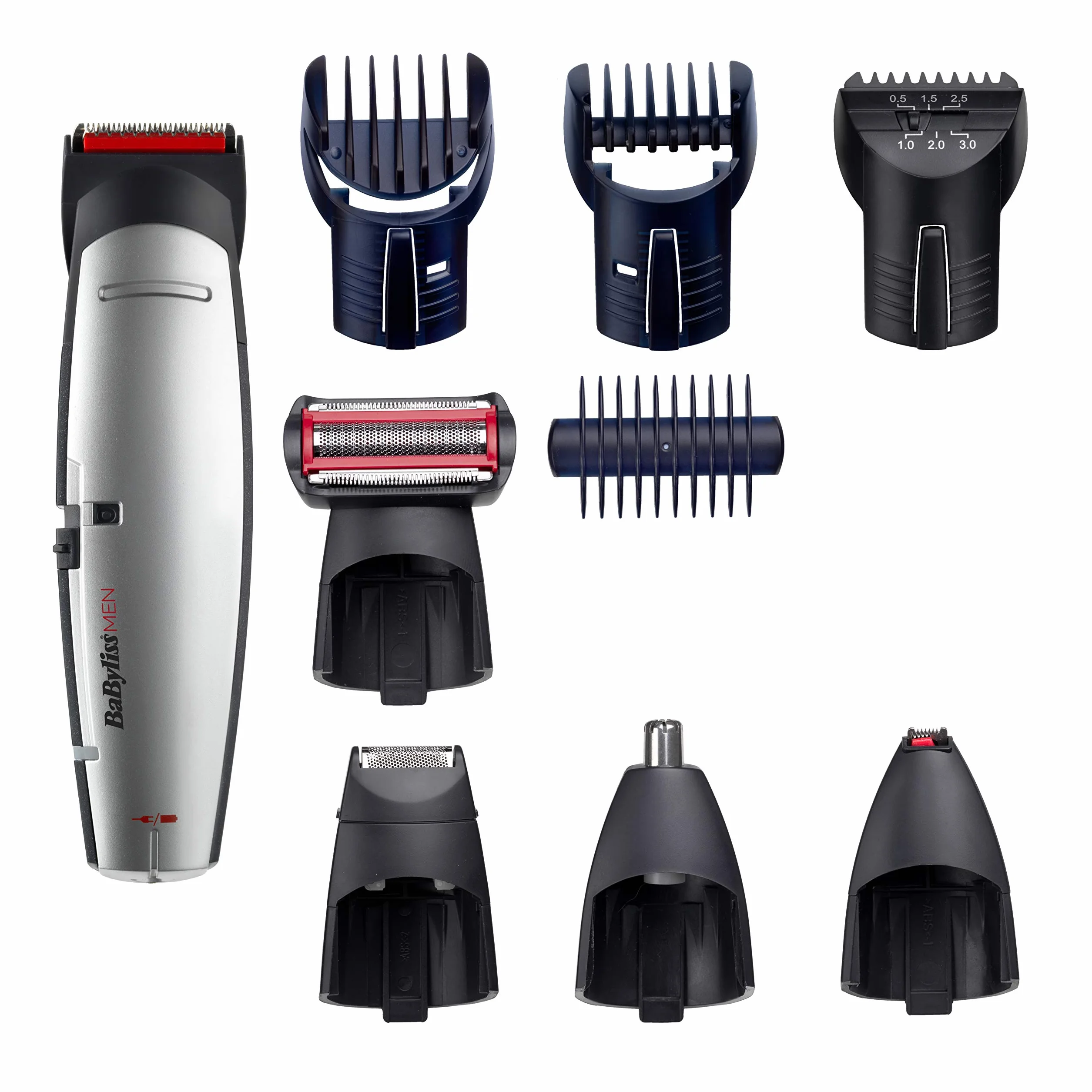 BaByliss X-10 Beard Trimmer Grooming Kit dla mężczyzn - wielofunkcyjny, ostrza W-Tech do przycinania włosów, brody i ciała, szaro-czarny, E837E