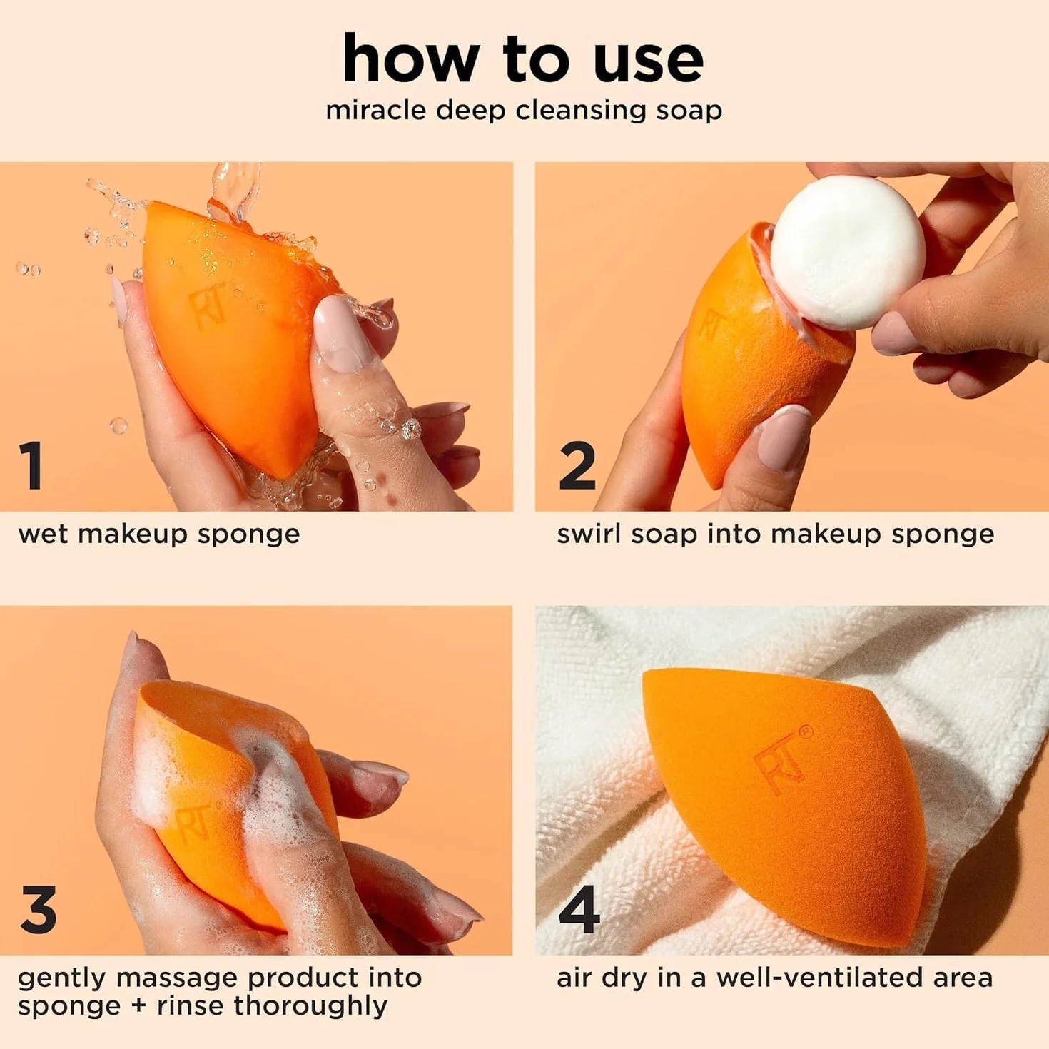 Real Techniques Miracle Blend + Cleanse 3 Piece Set, Makeup Sponge For Blending Foundation & Solid Soap For Deep Cleaning Sponges, Includes Travel Storage Tote, Cruelty-Free, & Latex-Free