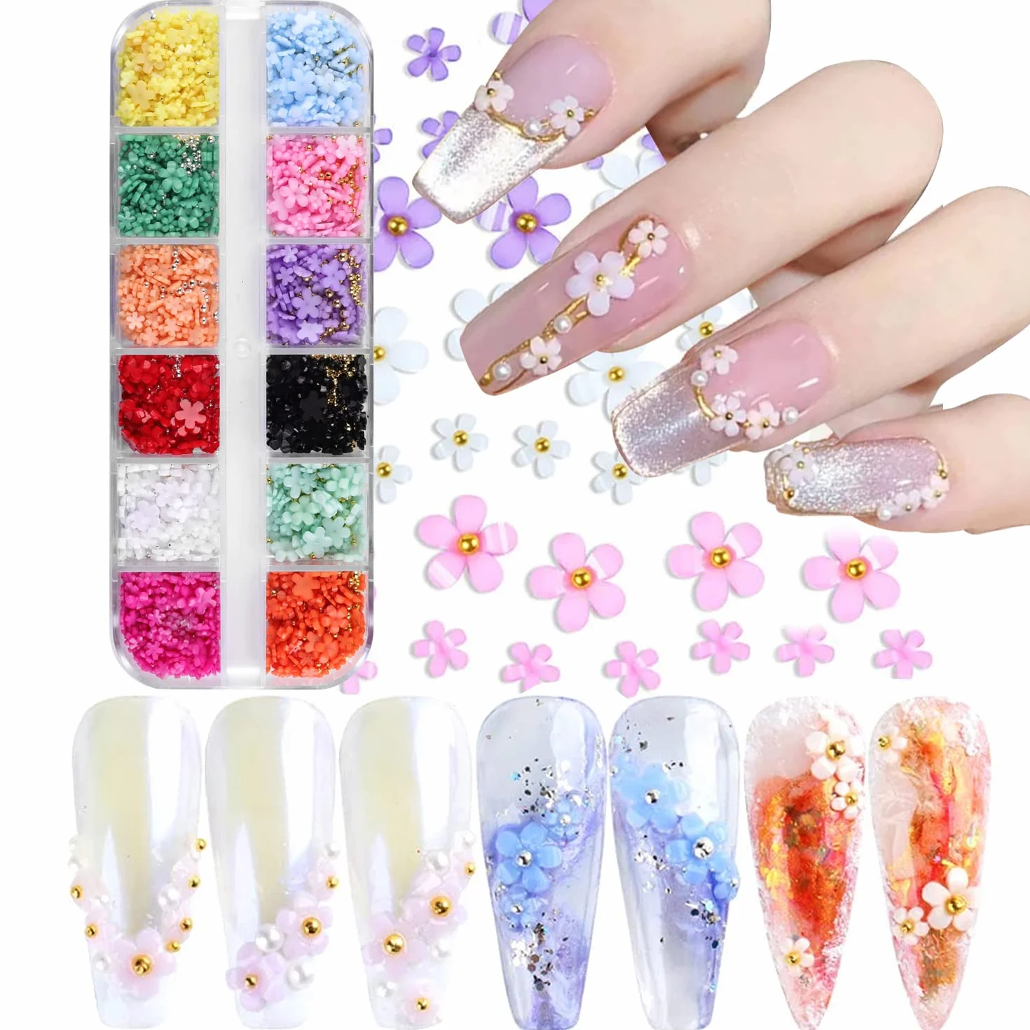 3D Flower Nail Art Charms Acrylic Nail Art Supplies 3D Nail Flowers Rhinestone Manicure DIY Nail Decorations Nail Art Rhinestones Five-Petal Flower Ornaments for Women Girls DIY Nail Design