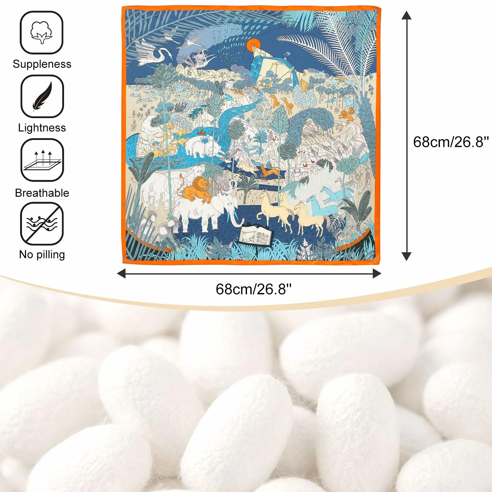 Bezioner Jedwabny szalik 100% jedwab morwowy szalik na głowę 68 cm kwadratowy szalik na szyję z nadrukiem bandana do spania dla kobiet