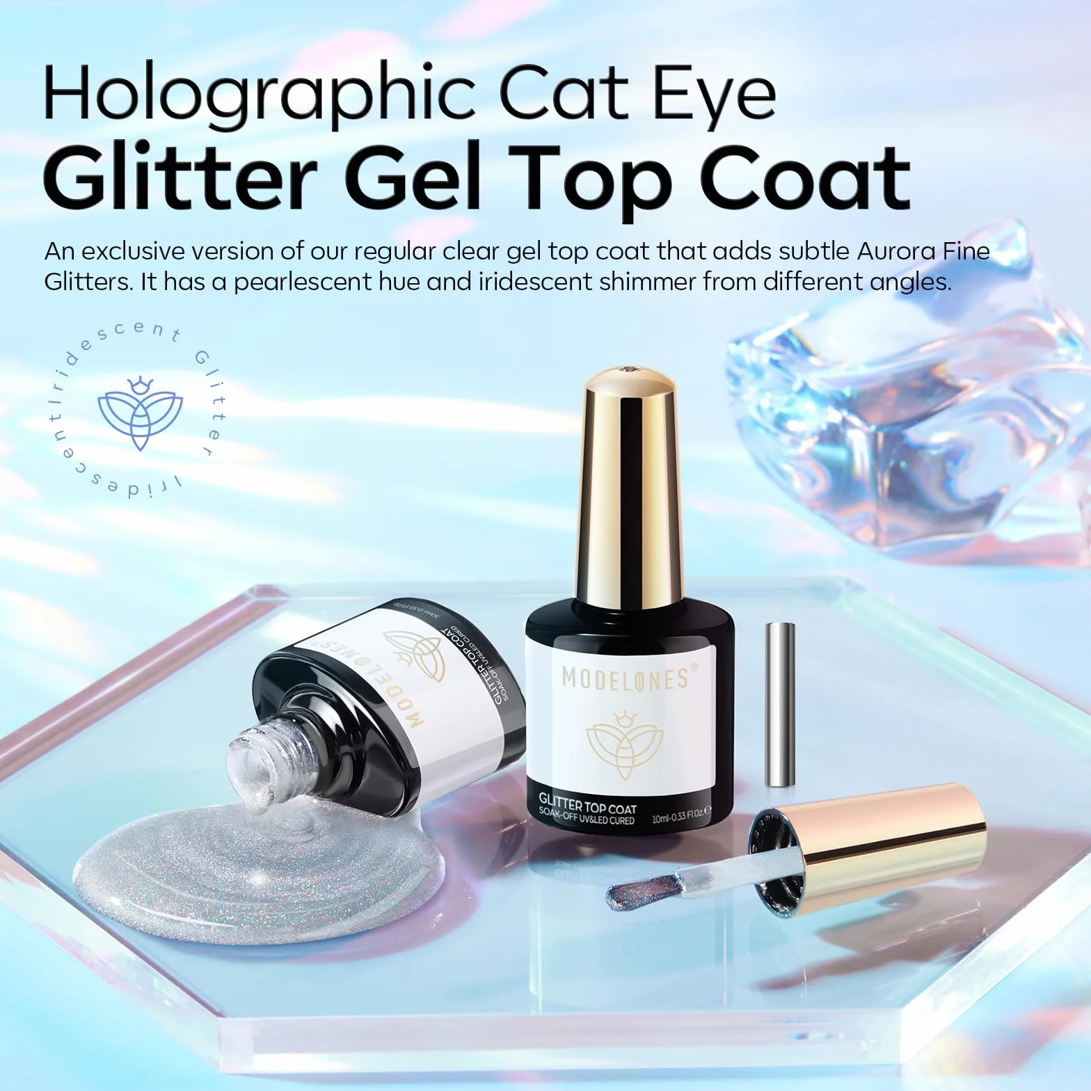 Modelones Błyszczący Lakier do Paznokci UV 10 ml, Bez Wycierania, Magnetyczny Lakier Ochronny do Paznokci Żelowych, Manicure, Stylizacji Paznokci