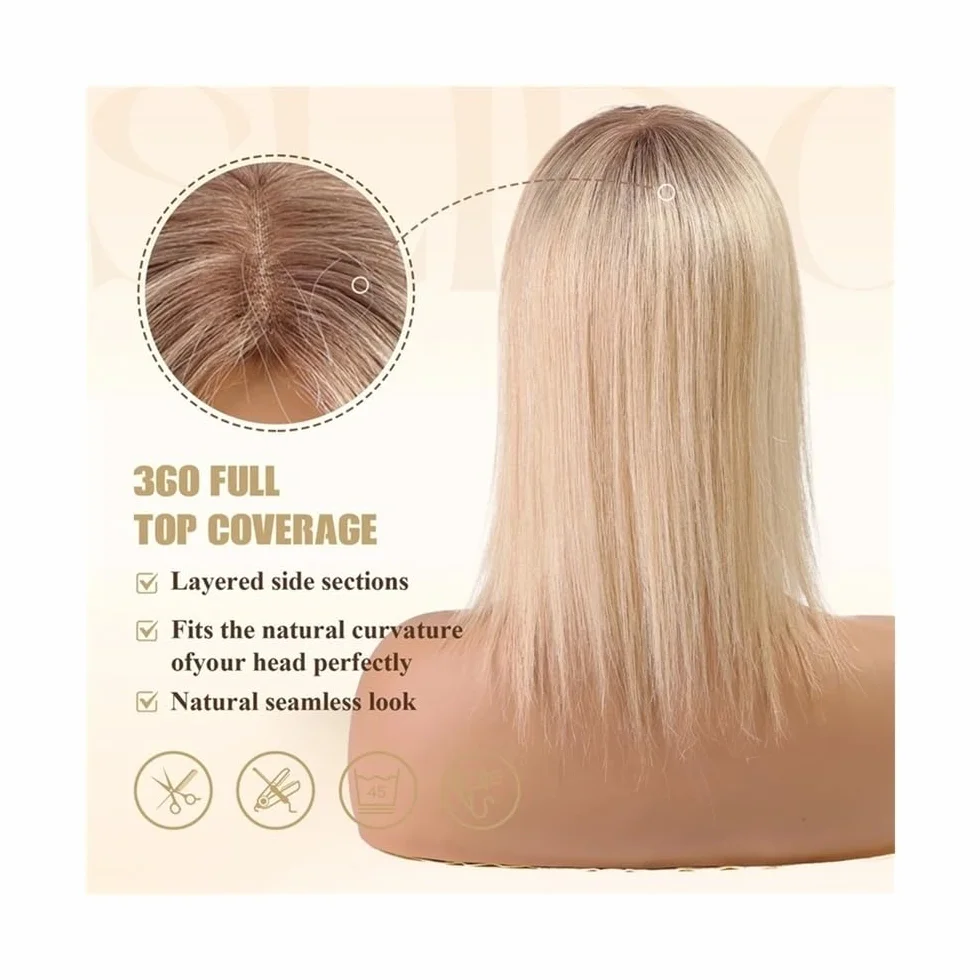 Nakładki z prawdziwych włosów z grzywką szwajcarska koronka 14 cali Ombre Blonde Mix Brown
