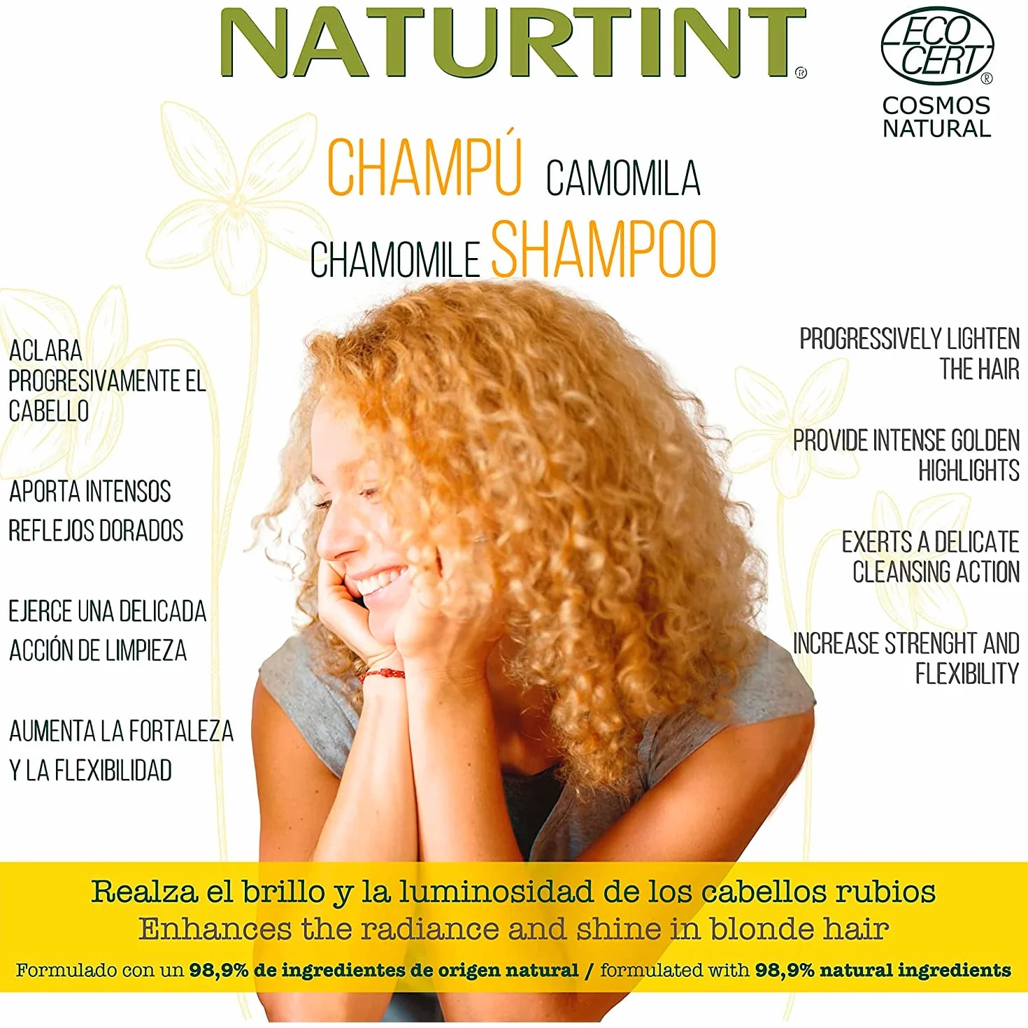 Naturtint | Wegański szampon rumiankowy | intensywne złote refleksy. Ecocert. 98,9% naturalne składniki | rumianek i cytryna | 330 ml